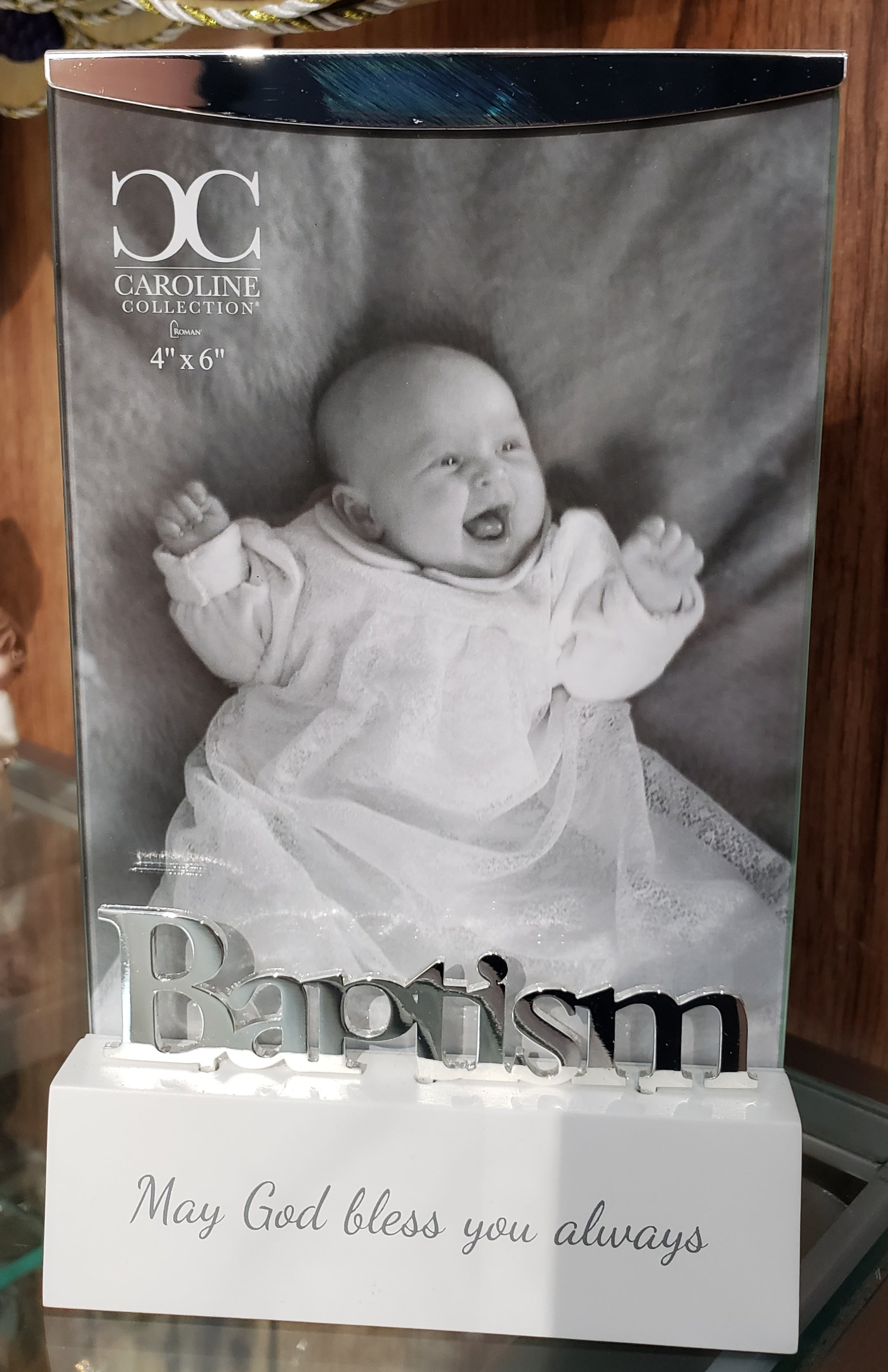 6.75"h baptism frame wood base 4x6; caroline collection