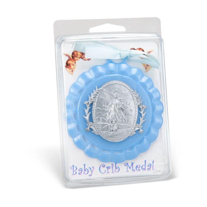 Blue Guardian Angel Crib Medal in Clamshell Packaging