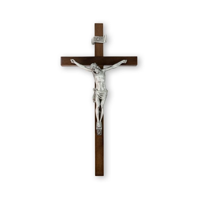 11" Walnut Cross with Fine Pewter Corpus