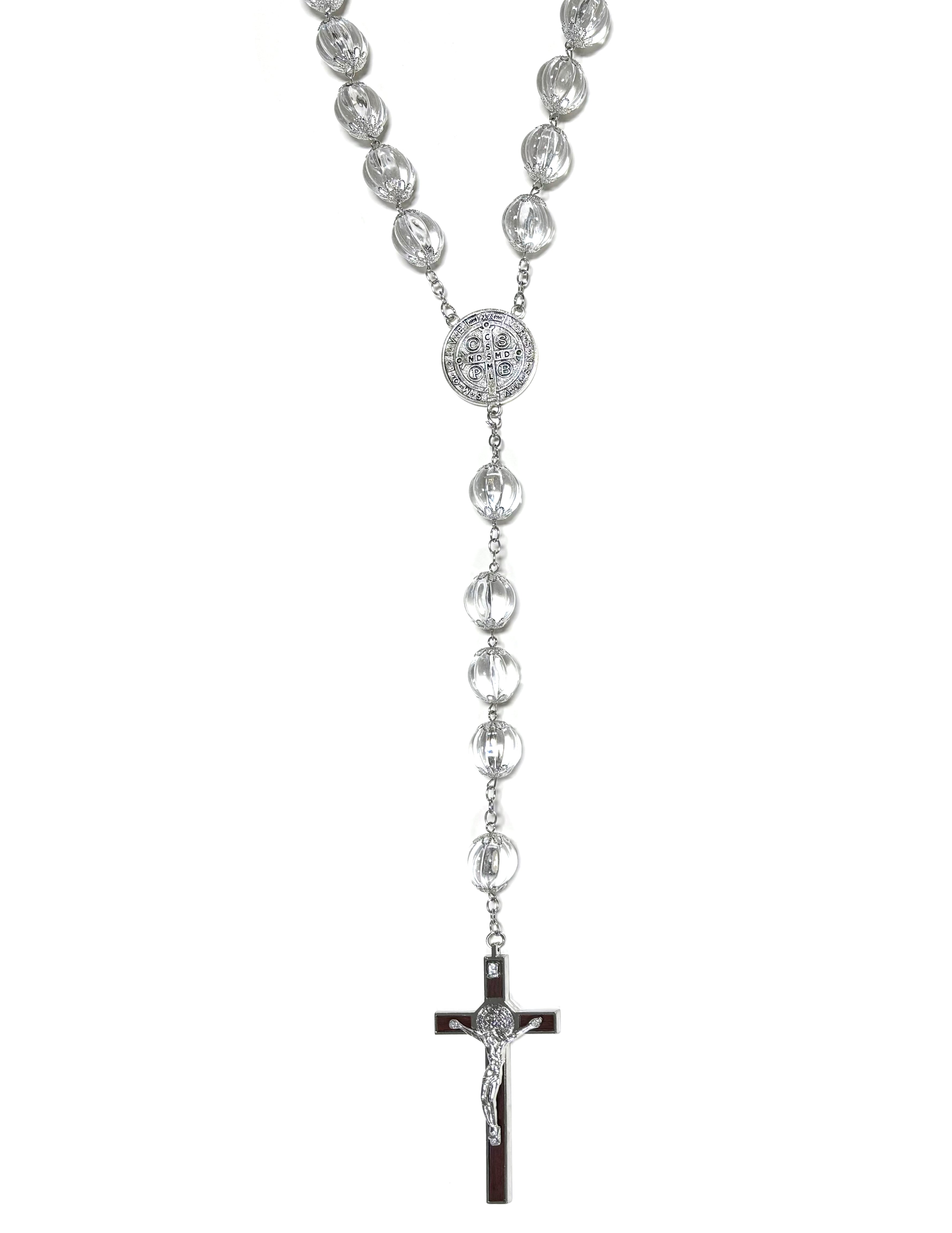 Wall crystal beads rosary with crucifix and medal of Saint Benedict