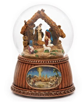 5.5"h musical nativity dome wood look base; 100mm