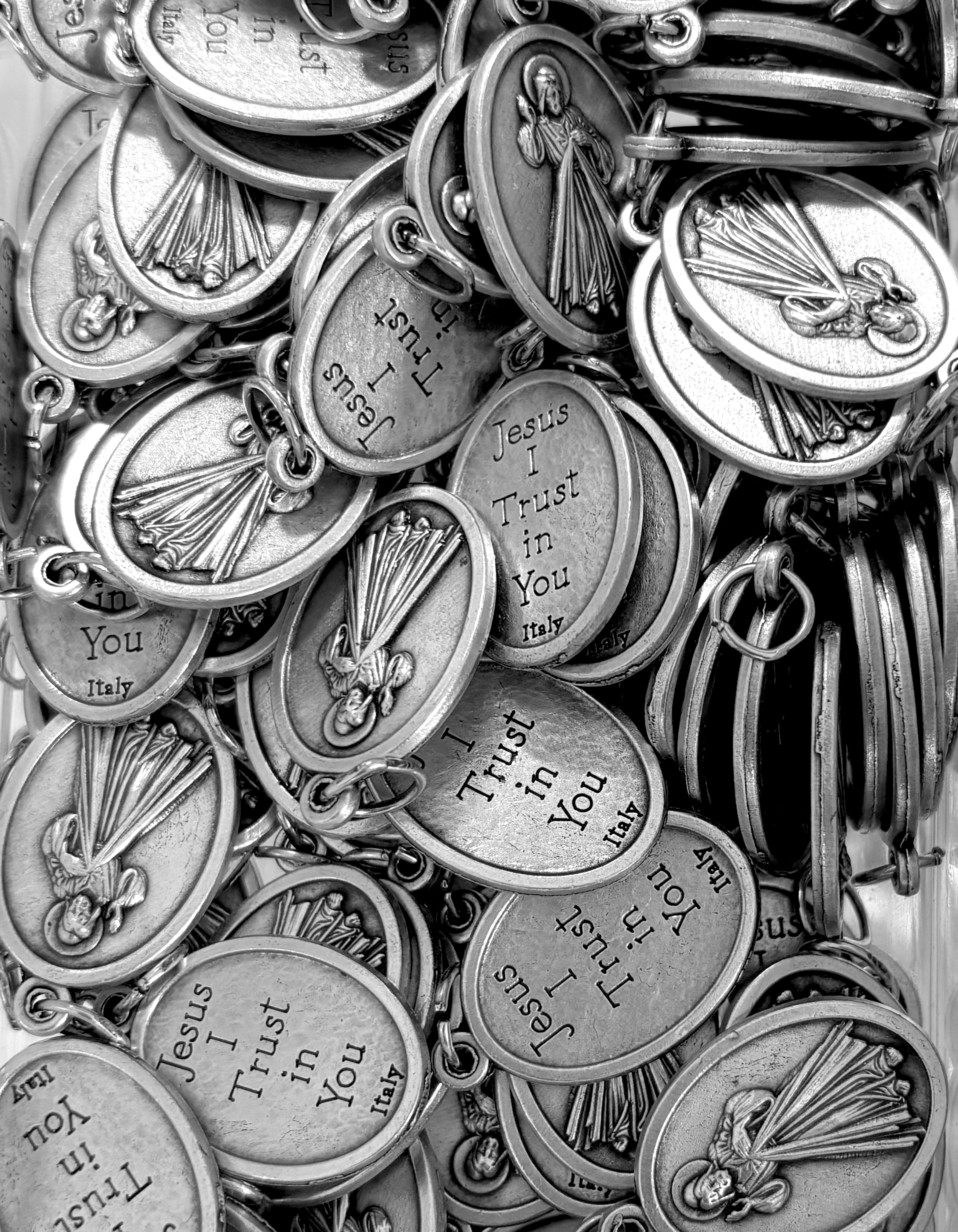 Pack of 12 Saints Medals in oxidized silver made in Italy 1.0" x 0.7"
