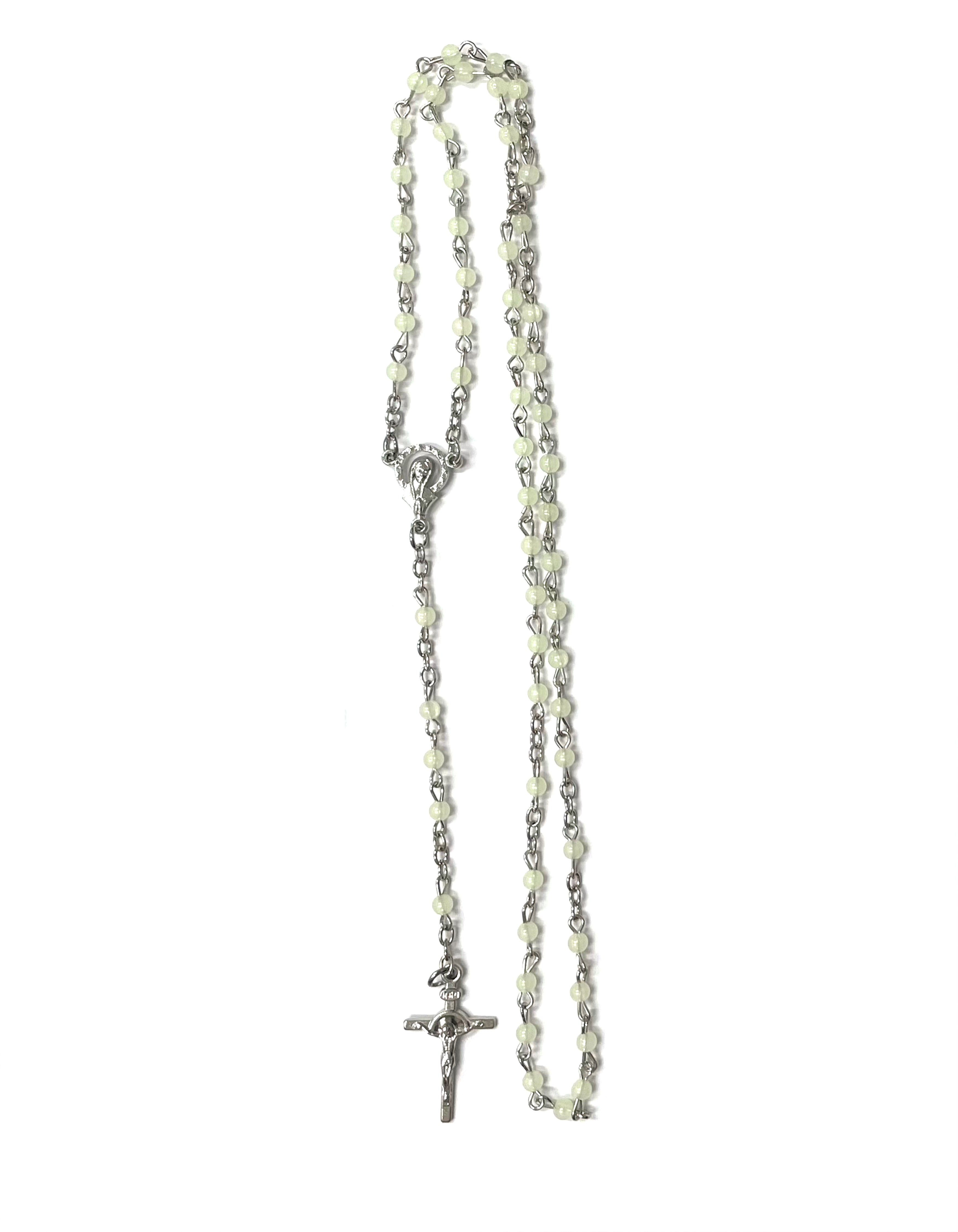 Silvered rosary with colorful plastic beads