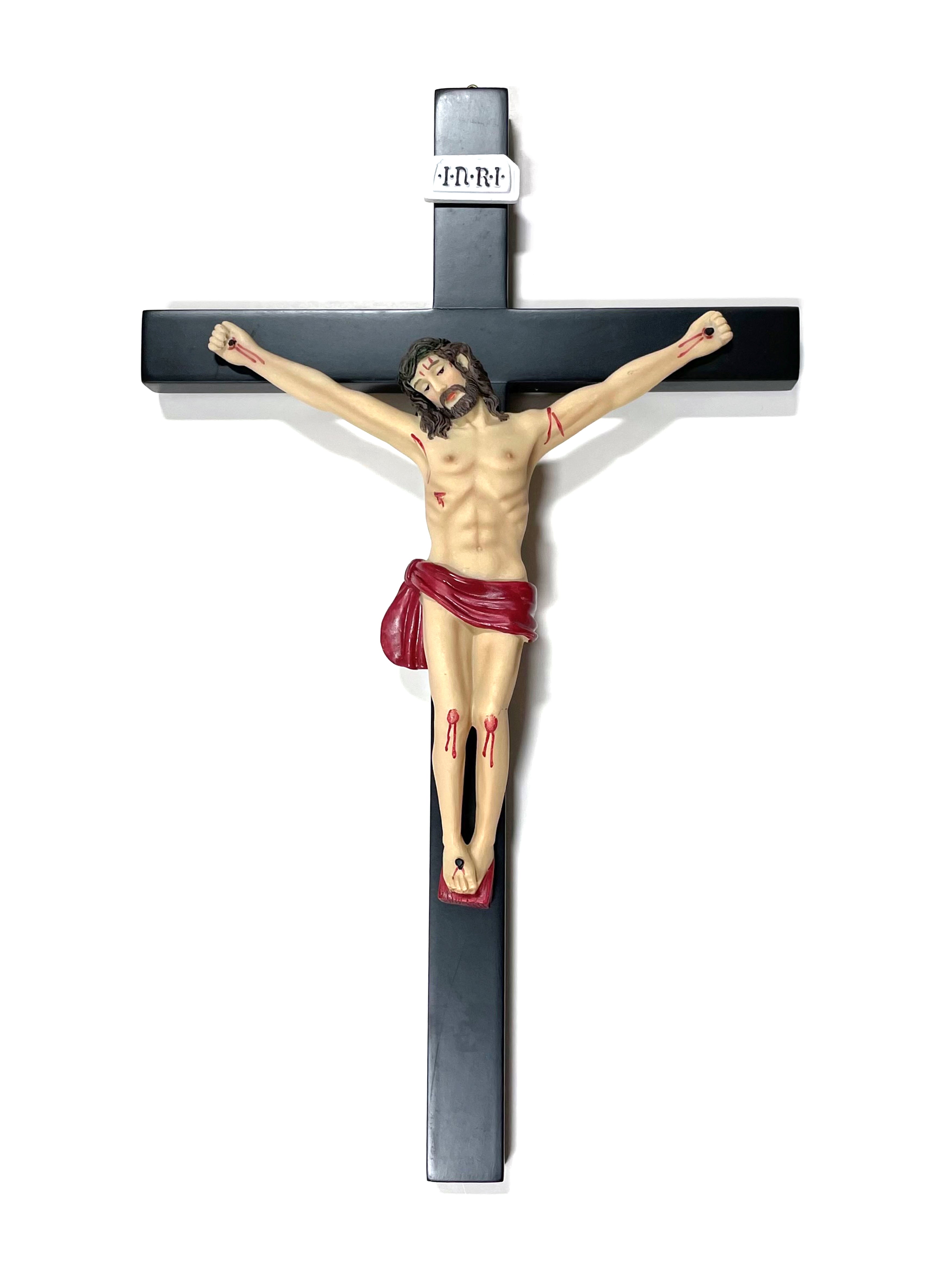 Black wooden crucifix with resin body