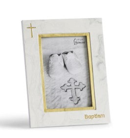 8.5"h marble baptism frame holds 4x6