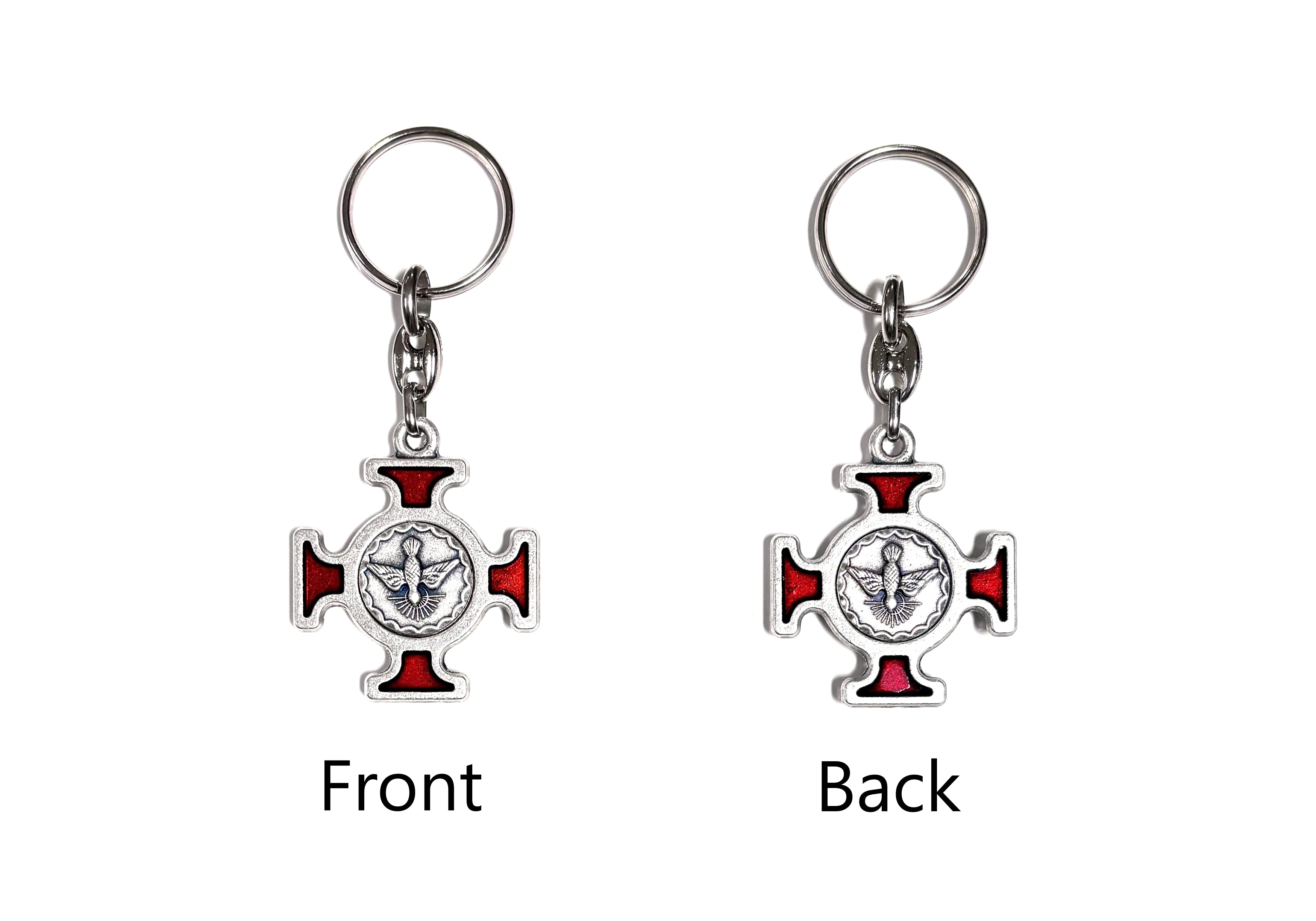 Holy Spirit red enamel cross keychain