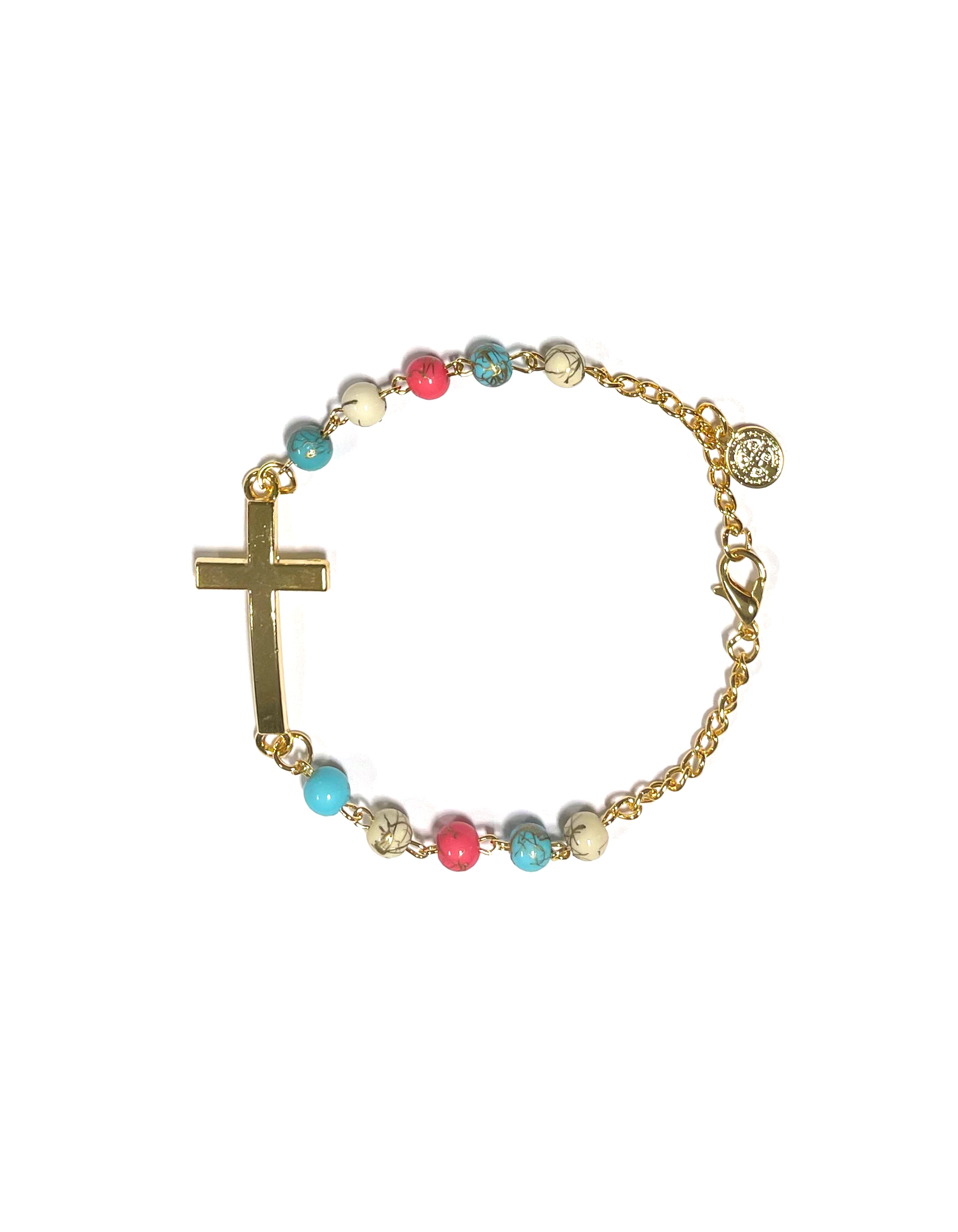 Bracelet with colorful stones beads and golden cross