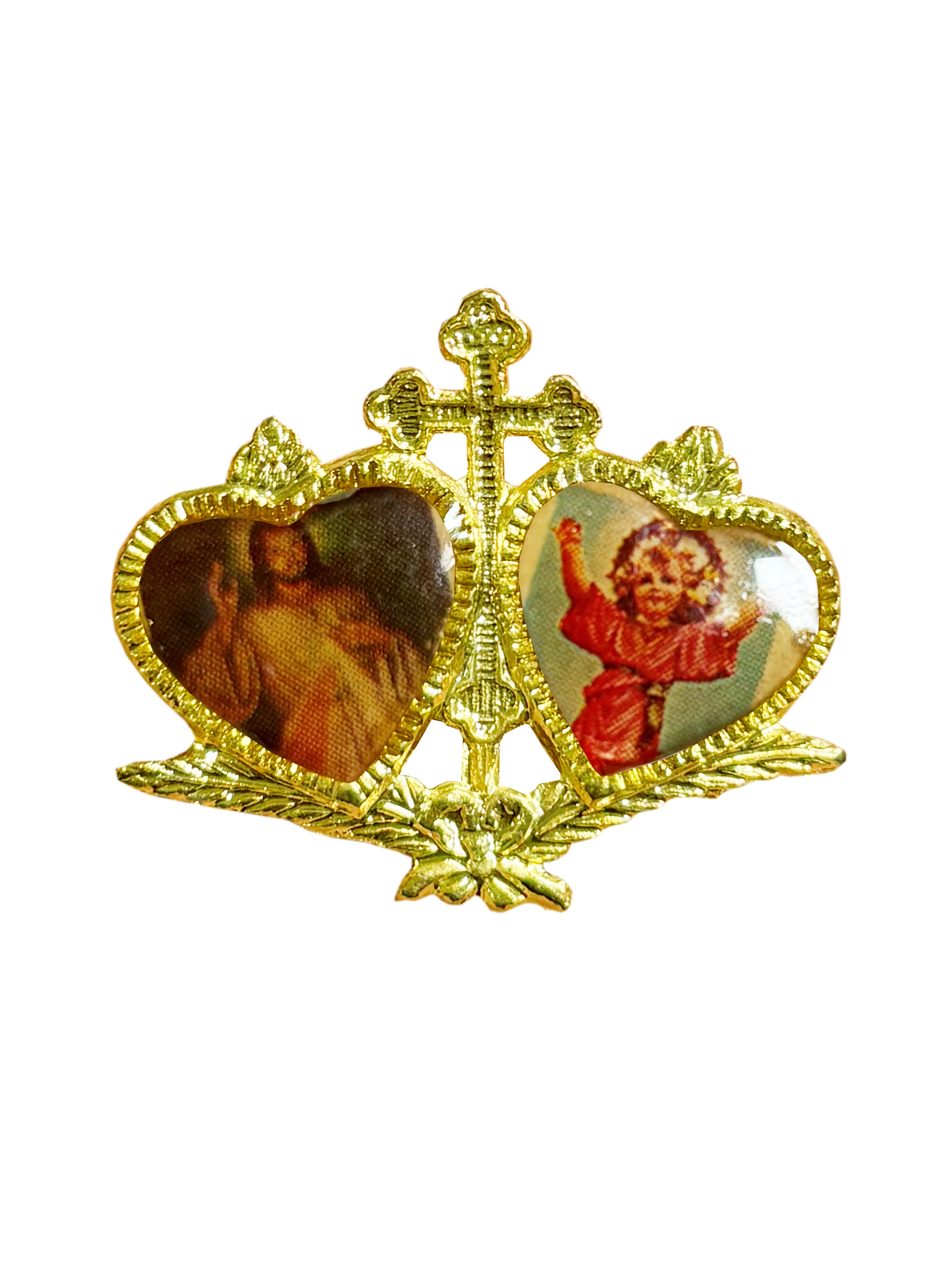 Two Hearts gold catholics lapel pin