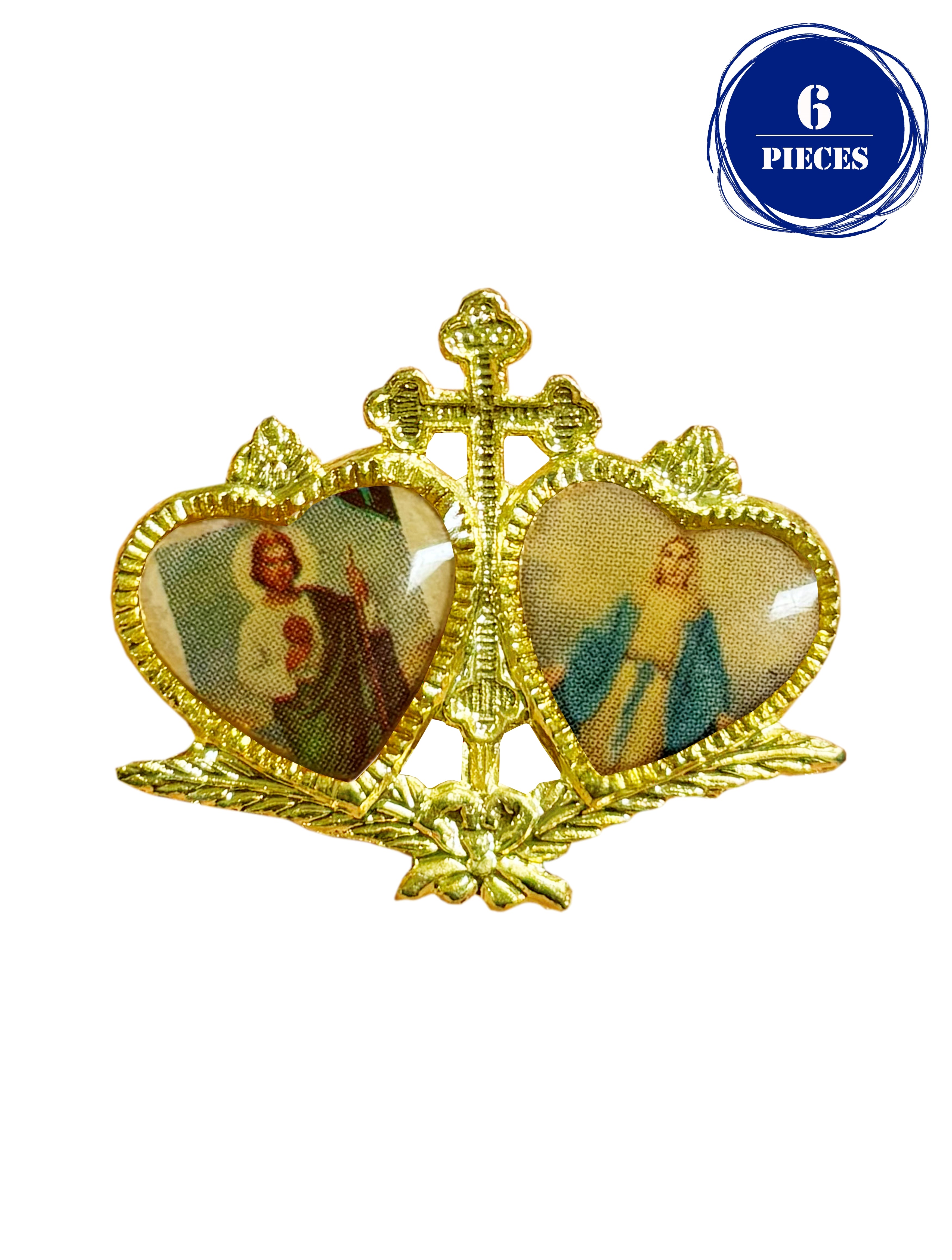 Two Hearts gold catholics lapel pin