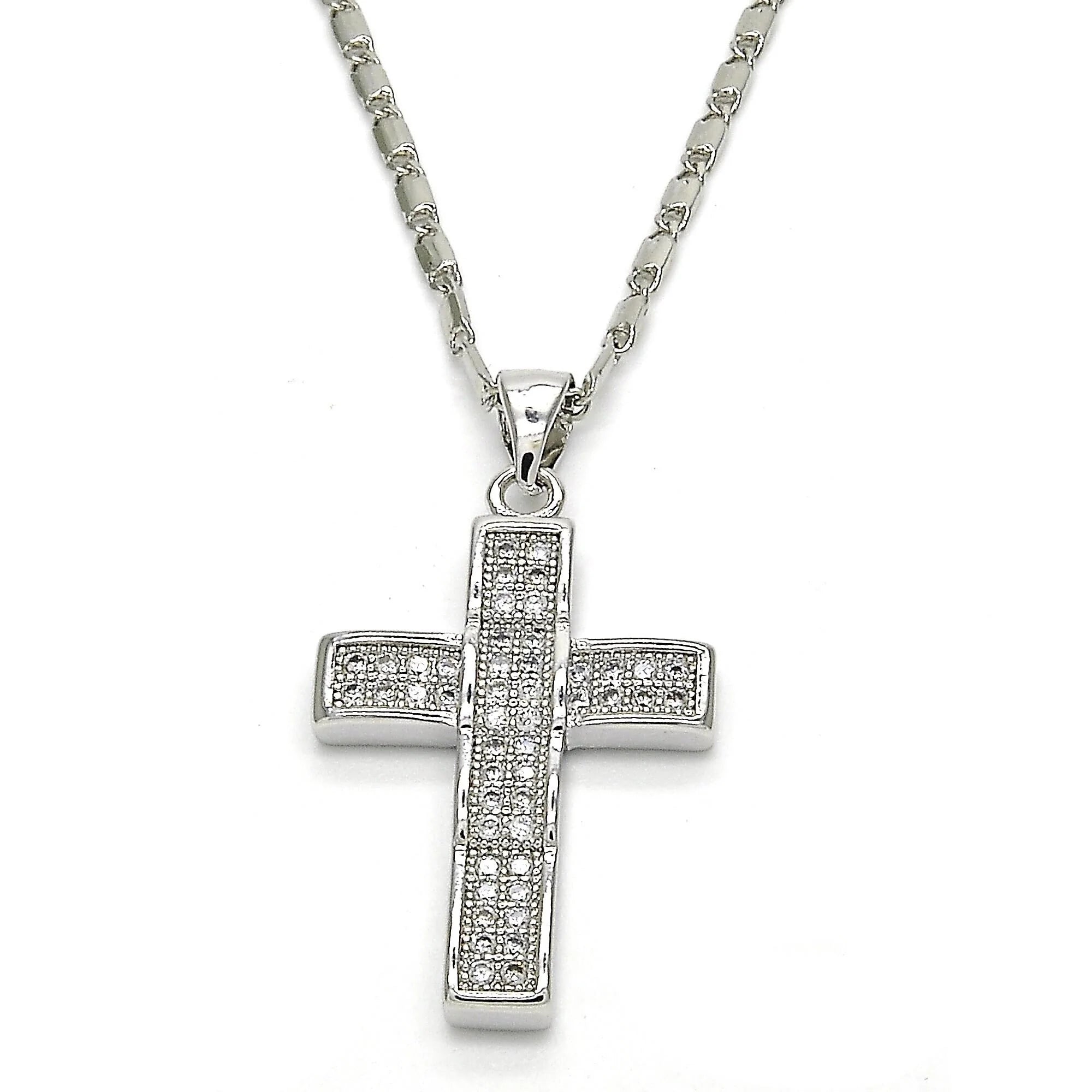 Rhodium cross with crystals  18” chain