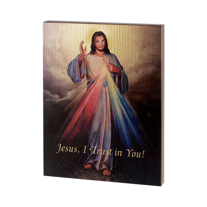 7 1/2" x 10" Divine Mercy Gold Embossed Wood Plaque