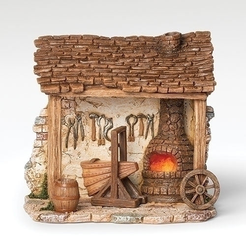 8"H LED BLACKSMITH SHOP FOR 5" SCALE NATIVITY FIGURES