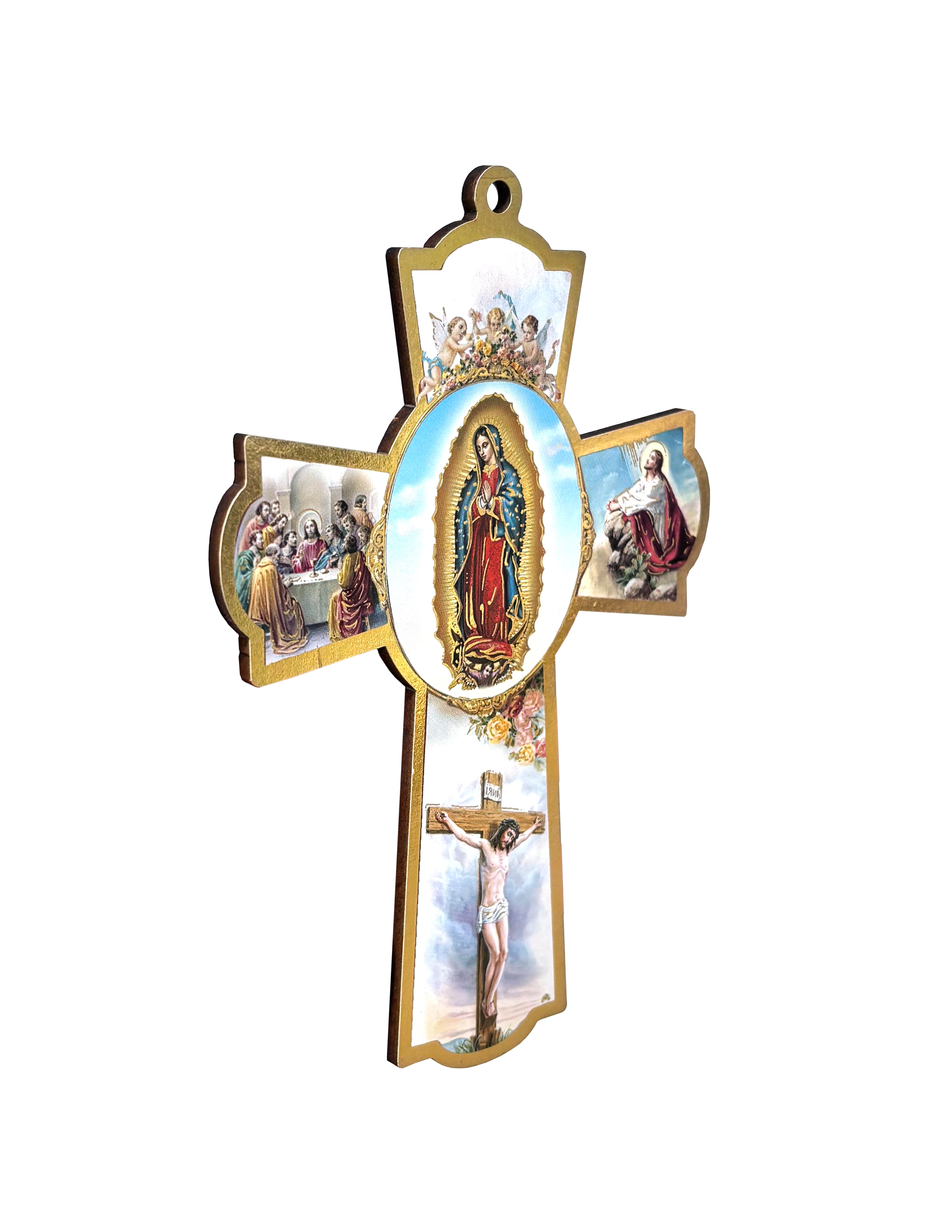 Wooden crucifixes with color images and golden details