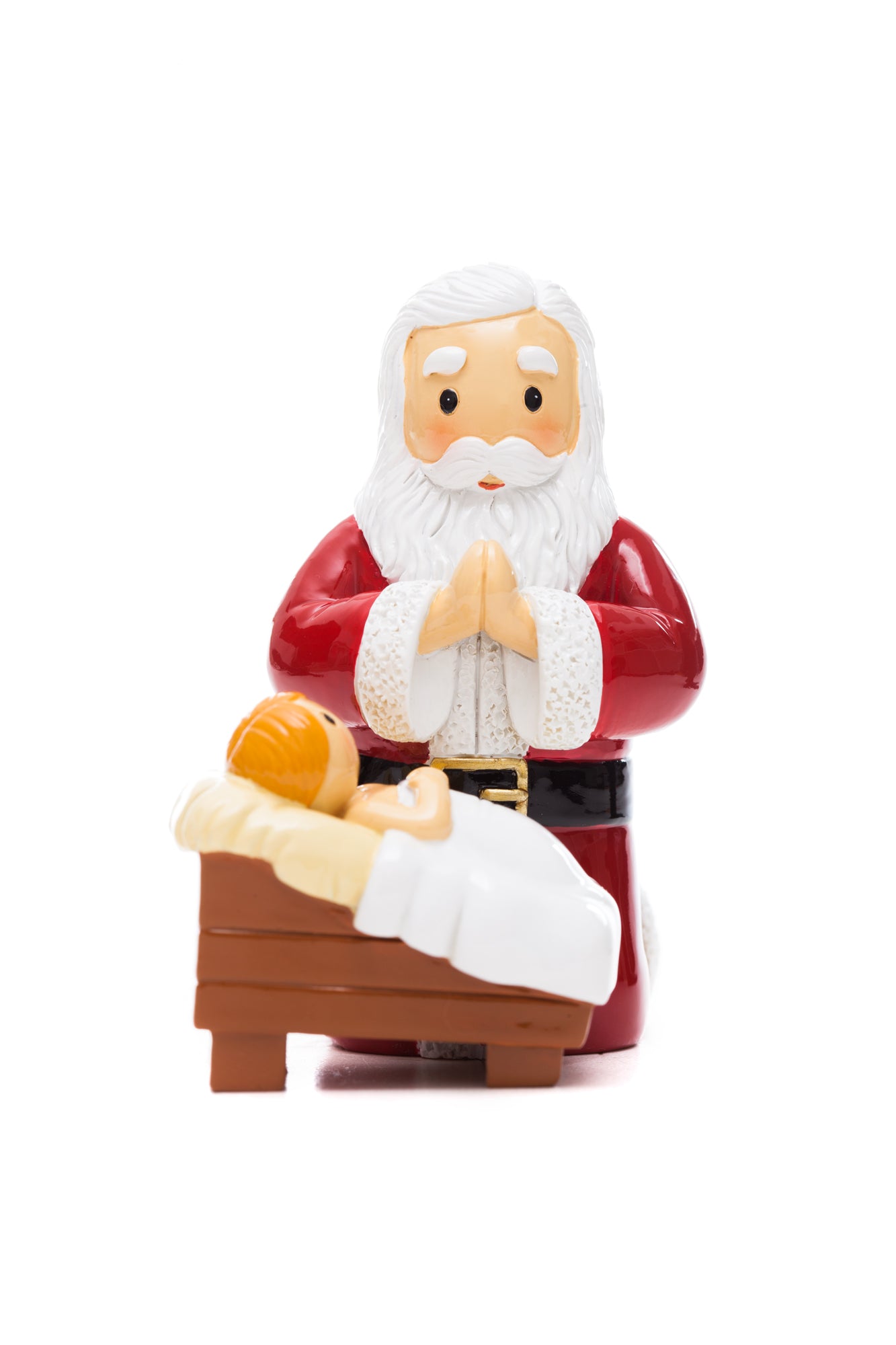 Santa Praying to Baby Jesus Statue - Little Drops Water