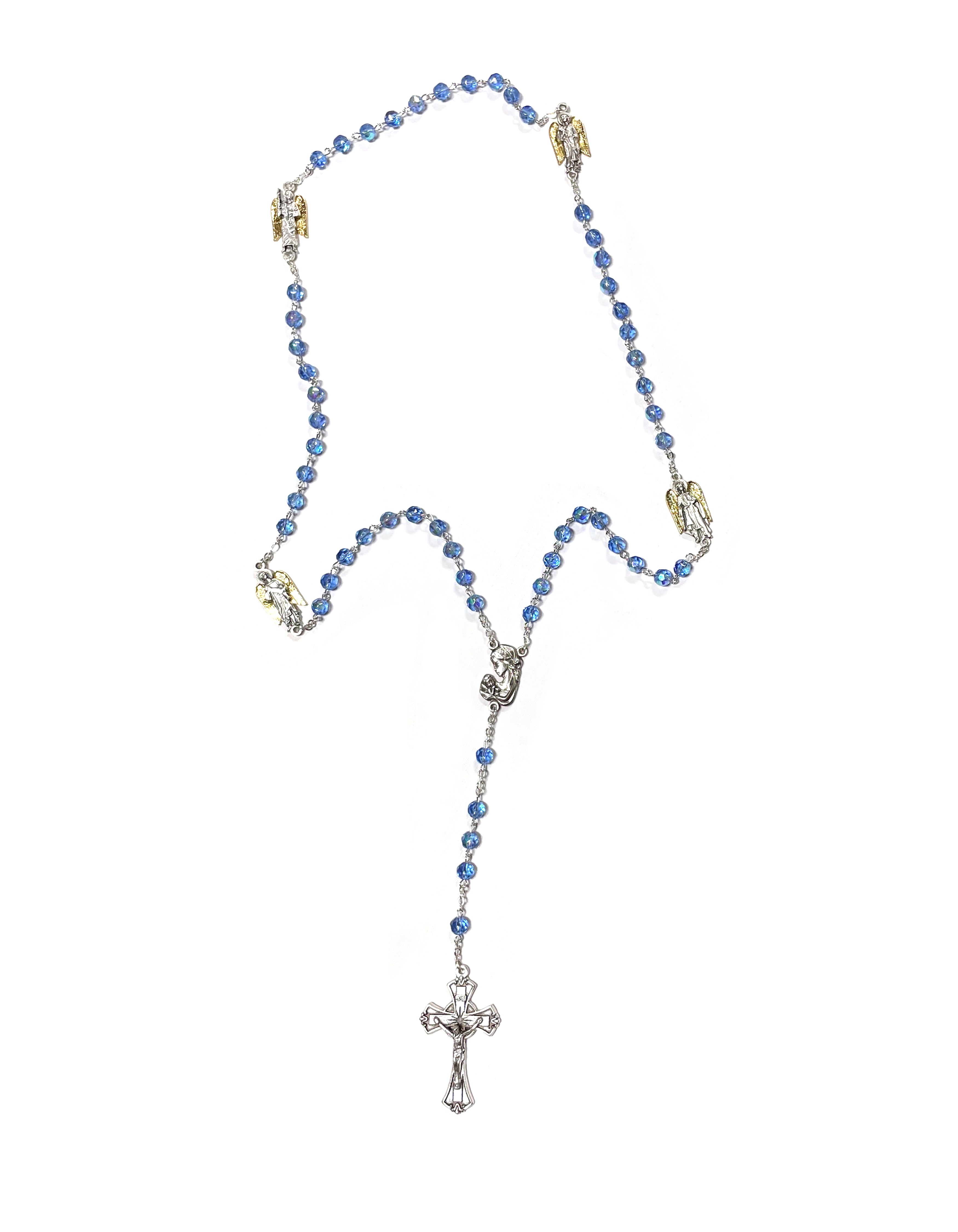 Blue crystal rosary with medals of the three Archangels and the Guardian Angel