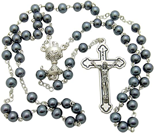 Black Glass Bead Communion Rosary