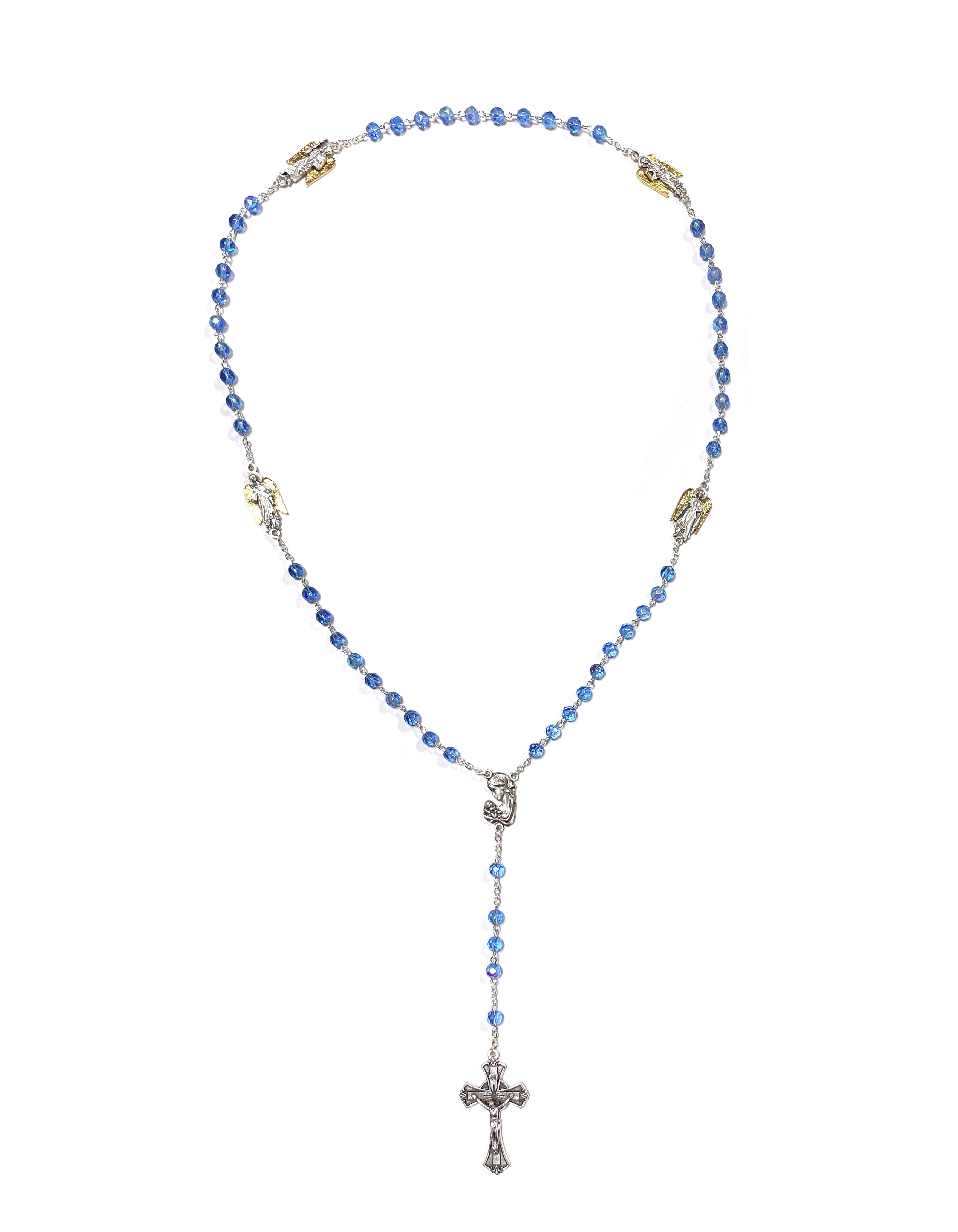 Blue crystal rosary with medals of the three Archangels and the Guardian Angel