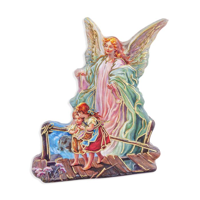 3" Magnetic Resin Statuette of the Guardian Angel in 2D with Gold Highlights