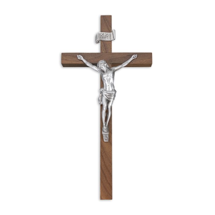 10" Walnut Wood Cross with a Fine Pewter Corpus