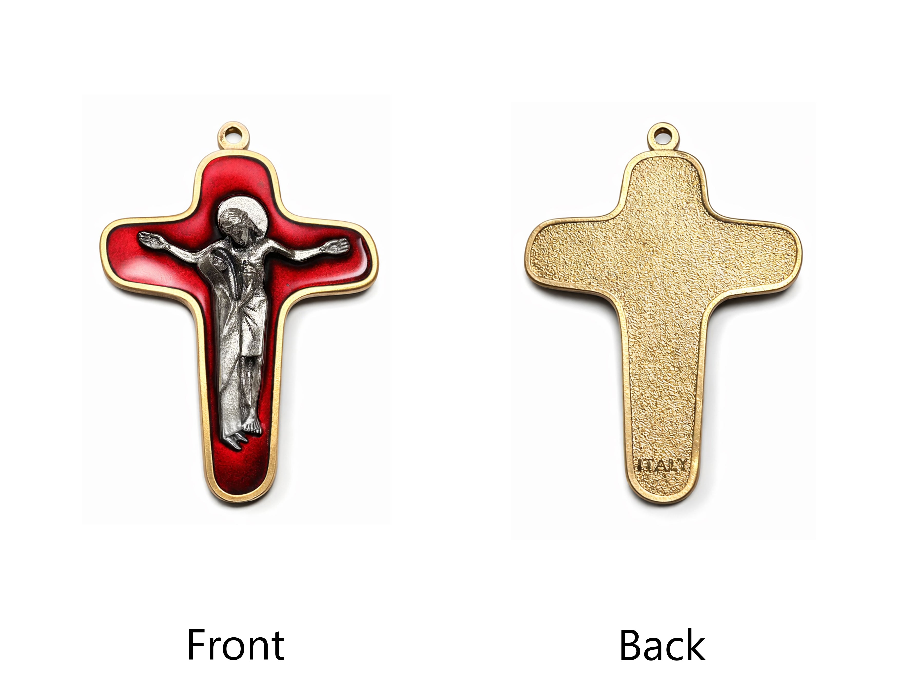Golden and red enamel Schoenstatt Unity Crucifix 3.5"