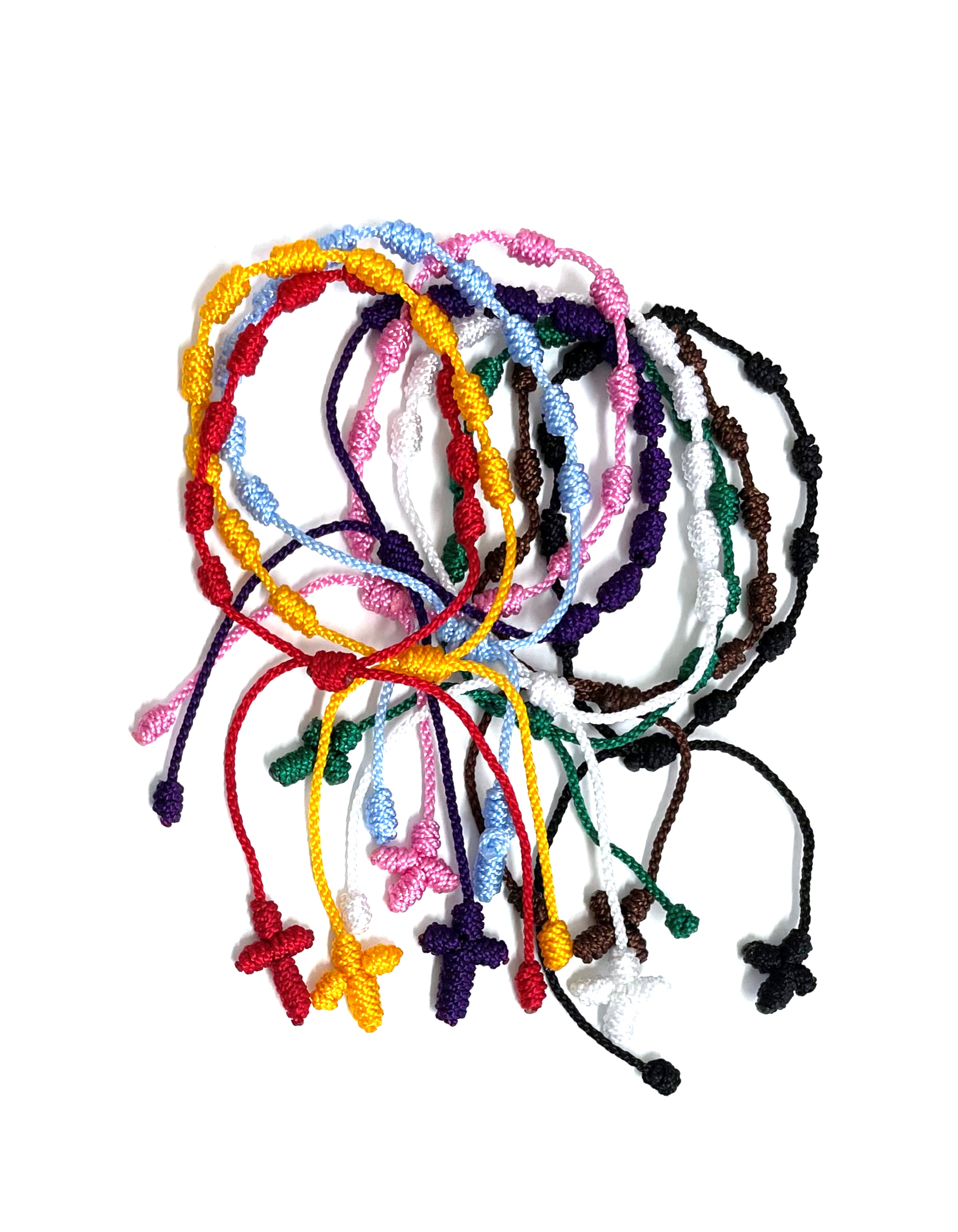 Decade bracelet knotted with strings in bright colors