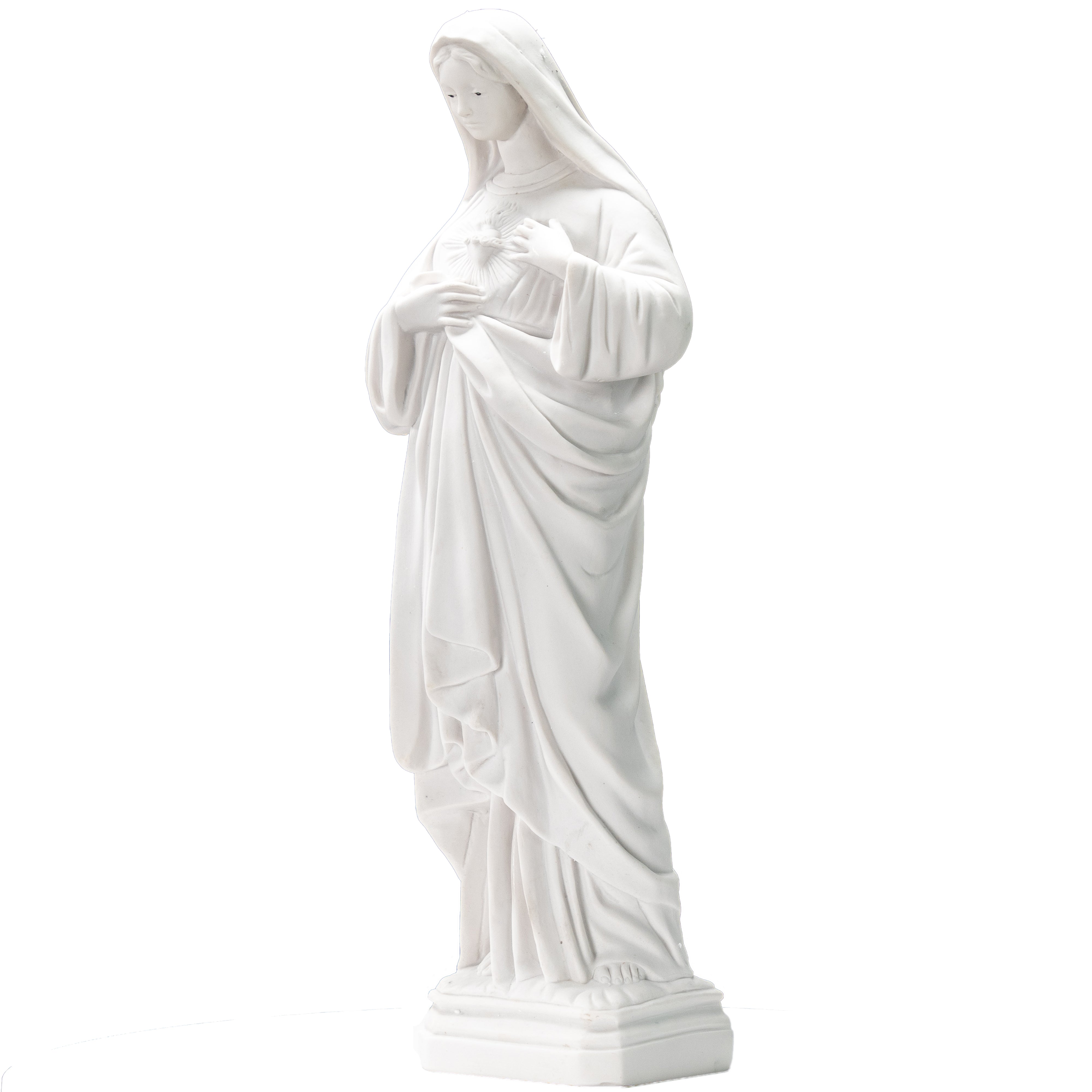 White statue of The Immaculate Heart of the Mary with hand painted eyes / Estatua Blanca del Inmaculado Corazon de Maria con ojos pintados a mano