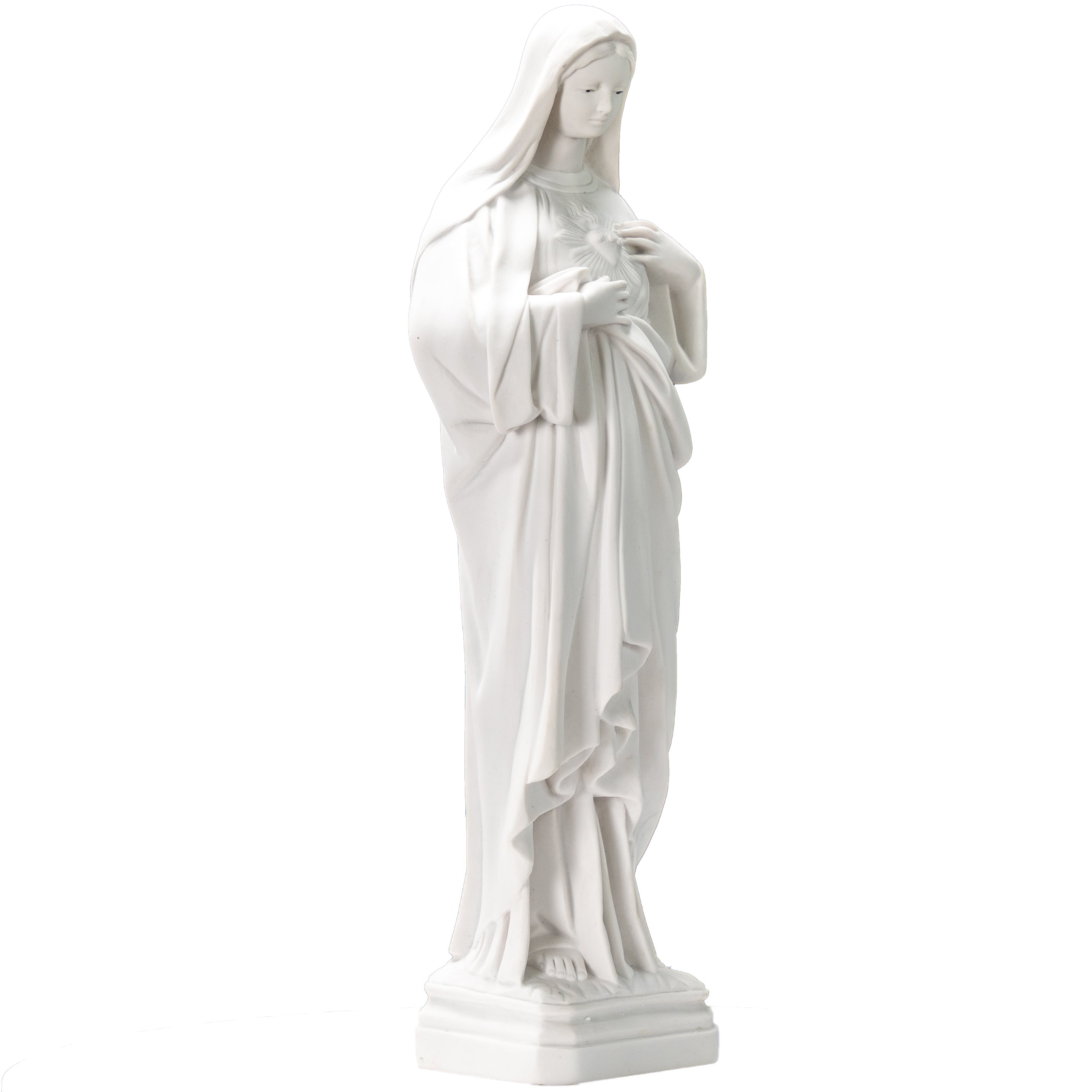 White statue of The Immaculate Heart of the Mary with hand painted eyes / Estatua Blanca del Inmaculado Corazon de Maria con ojos pintados a mano