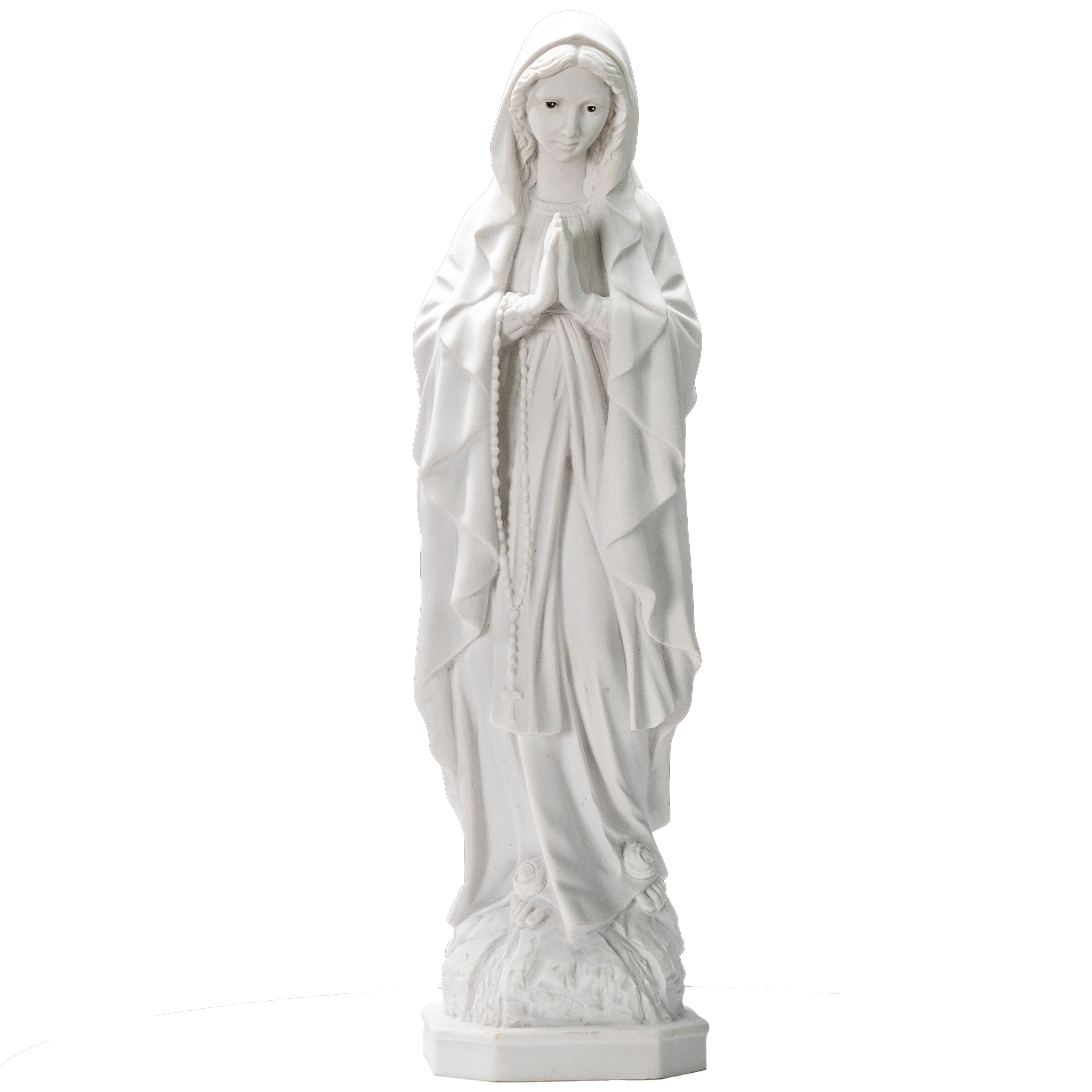 White Statue of Our Lady of Lourdes all White with hand painted eyes  / Estatua Blanca Nuestra Senora de Lourdes con ojos pintados a mano