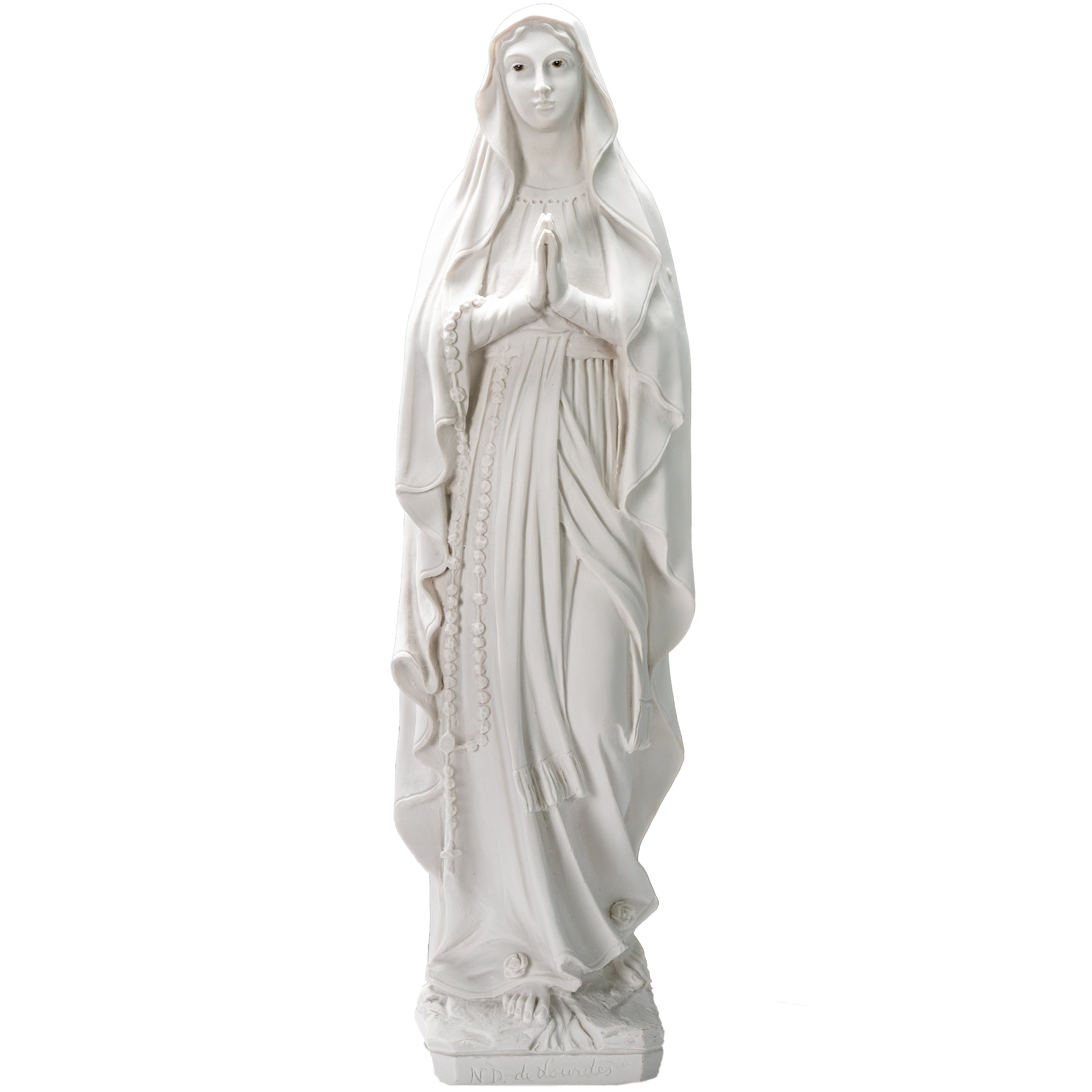 White Statue of Our Lady of Lourdes all White with hand painted eyes  / Estatua Blanca Nuestra Senora de Lourdes con ojos pintados a mano