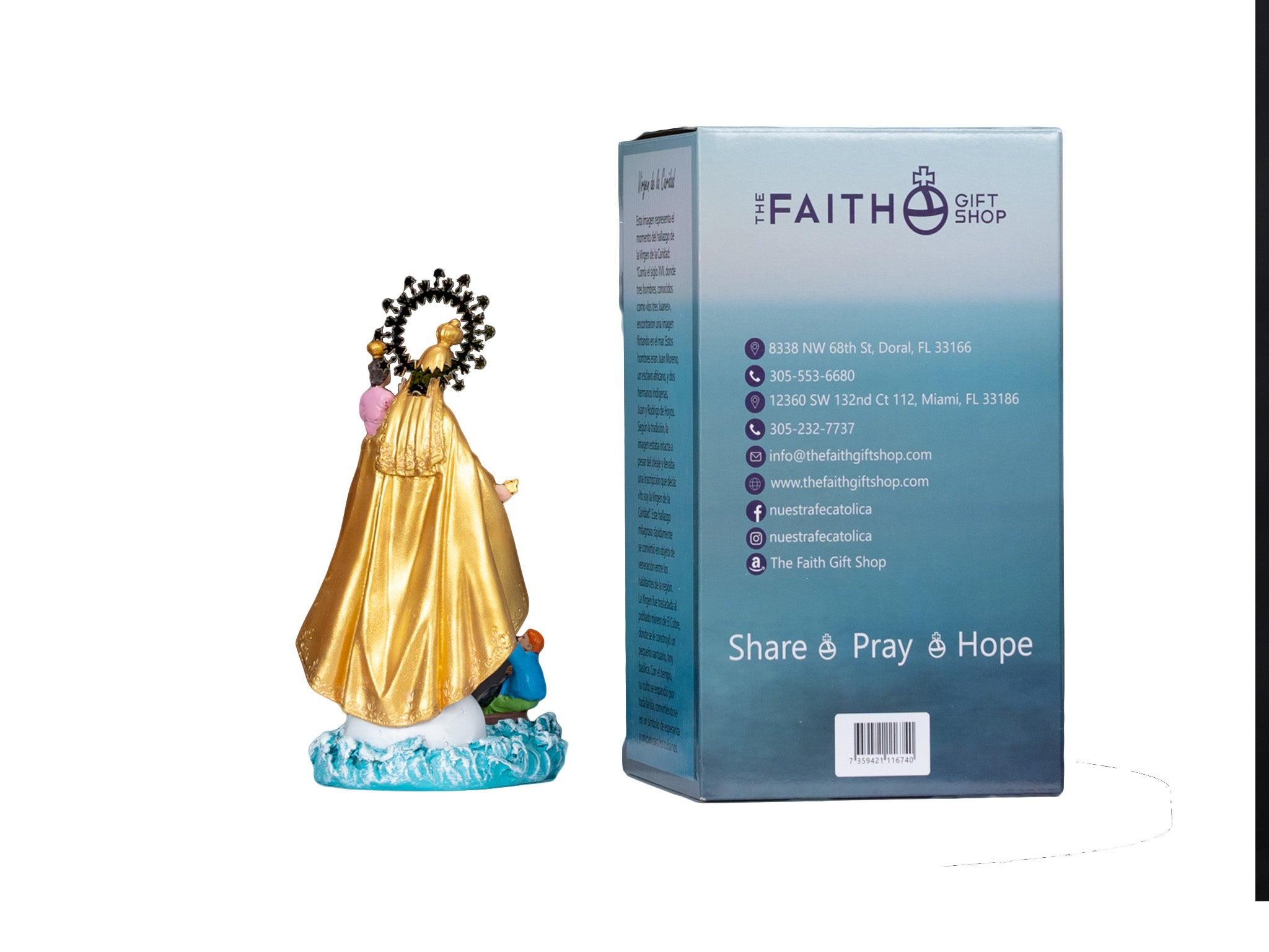 Religious statue of Virgin of Charity 8" height / Virgen de la Caridad del Cobre