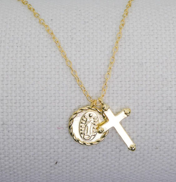 Gold-Plated Silver Cross & Guadalupe Necklace