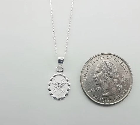 Silver Holy Spirit Oval-Pendant Necklace