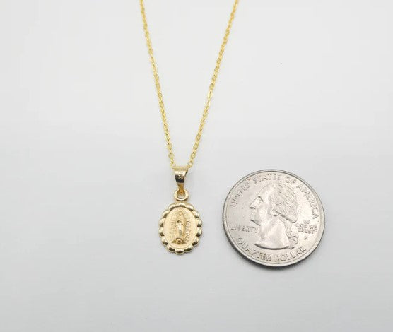 Our Lady of Guadalupe Medal Mini Oval Silver Floral Necklace