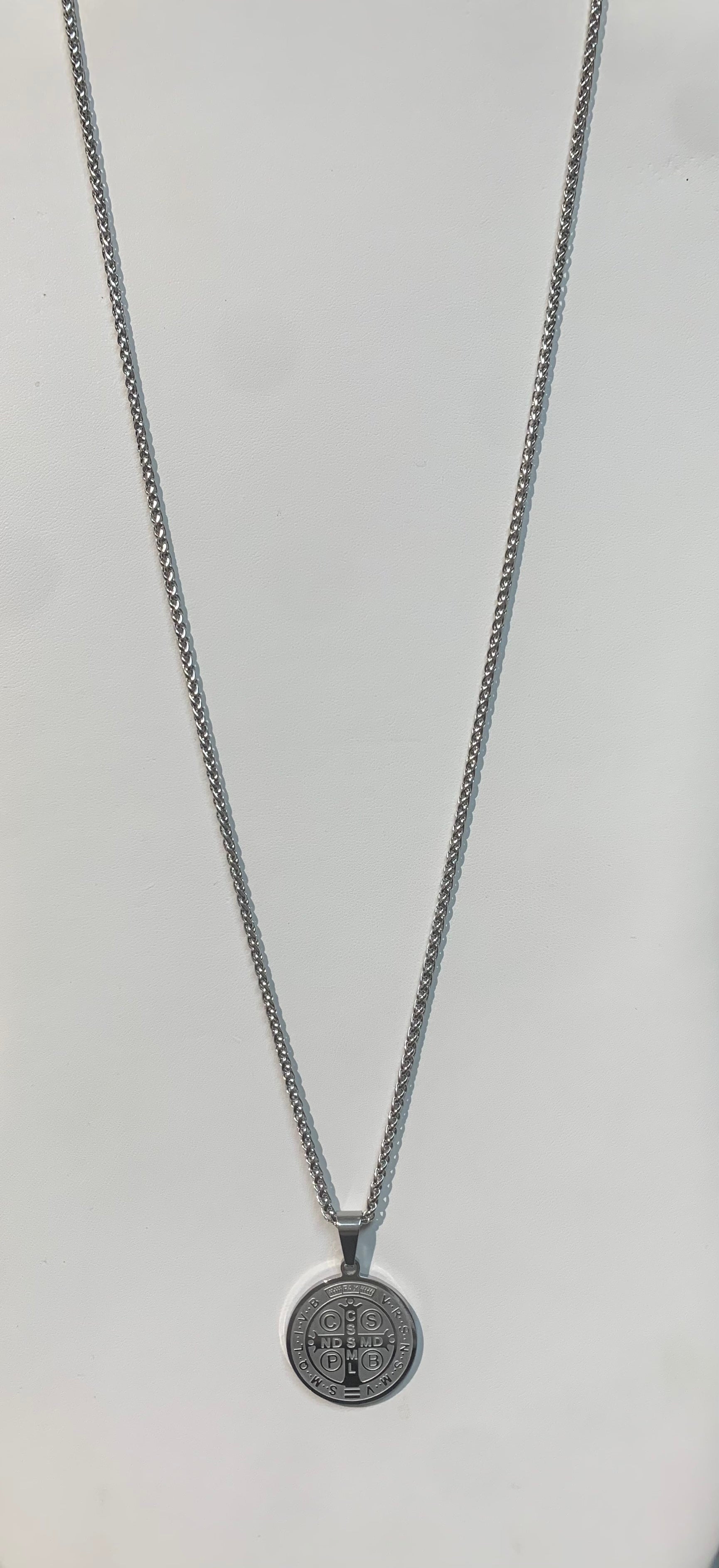 Stainless steel St Benedict pendant with chain