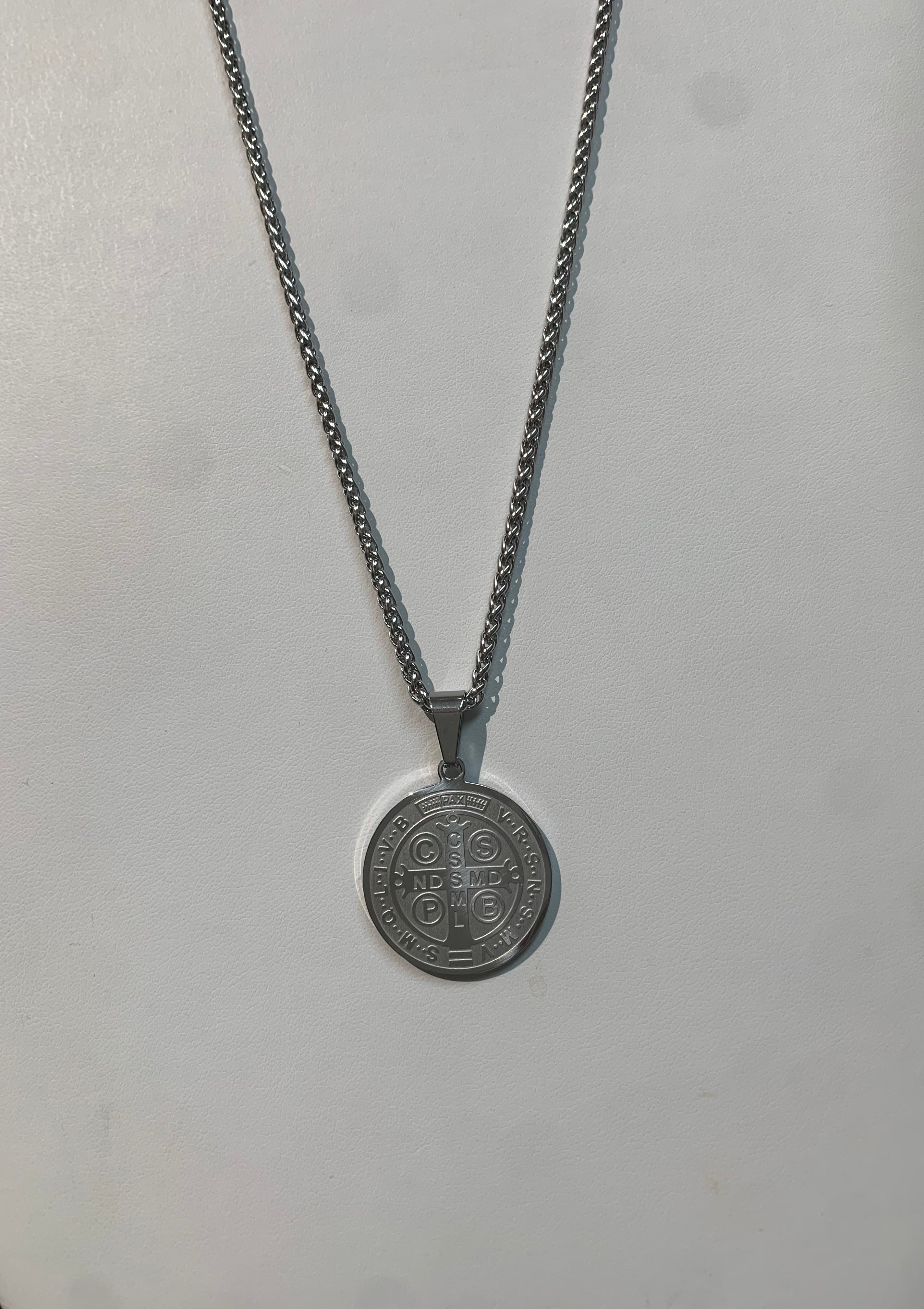 Stainless steel St Benedict pendant with chain