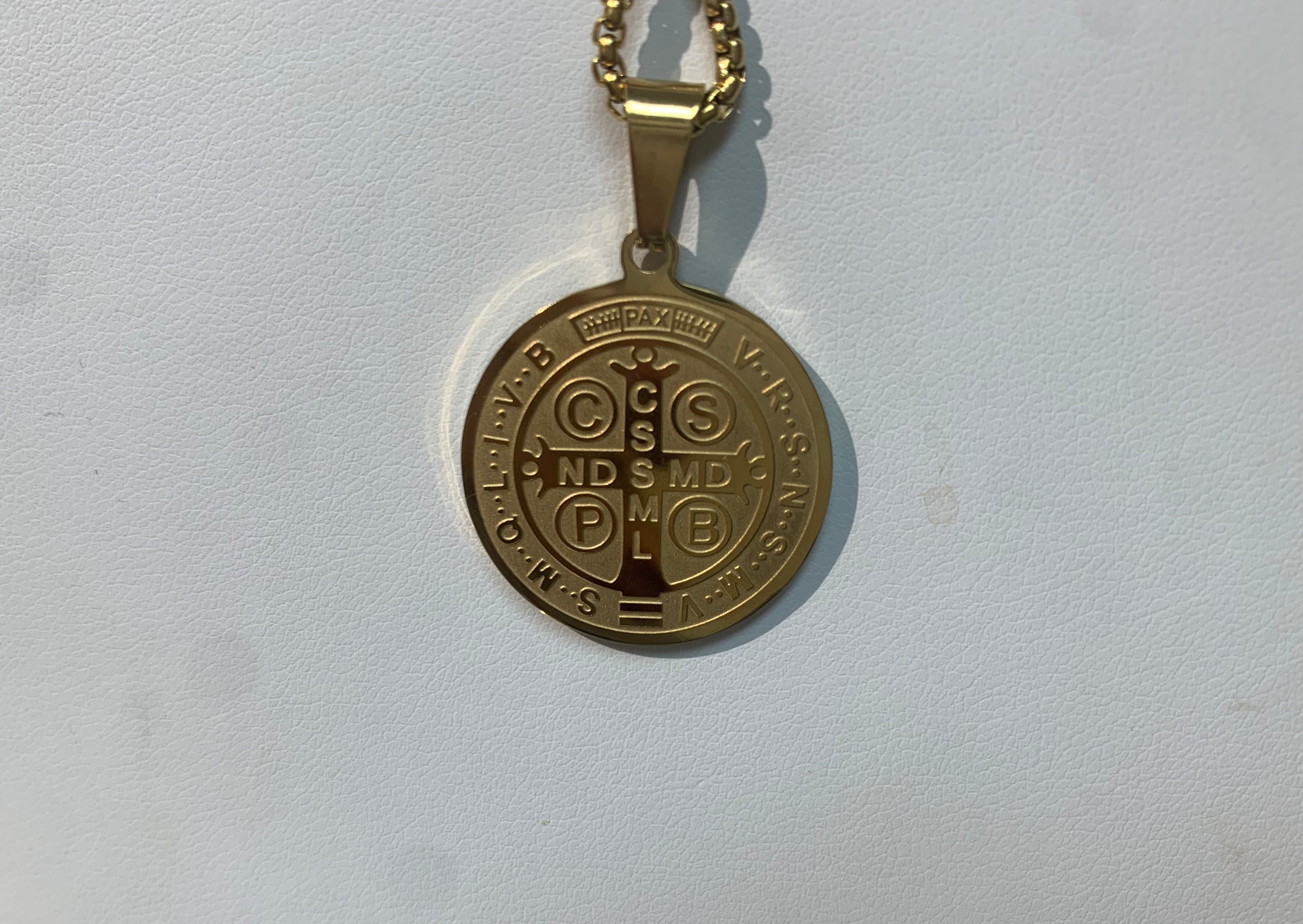 Stainless steel St Benedict pendant with chain