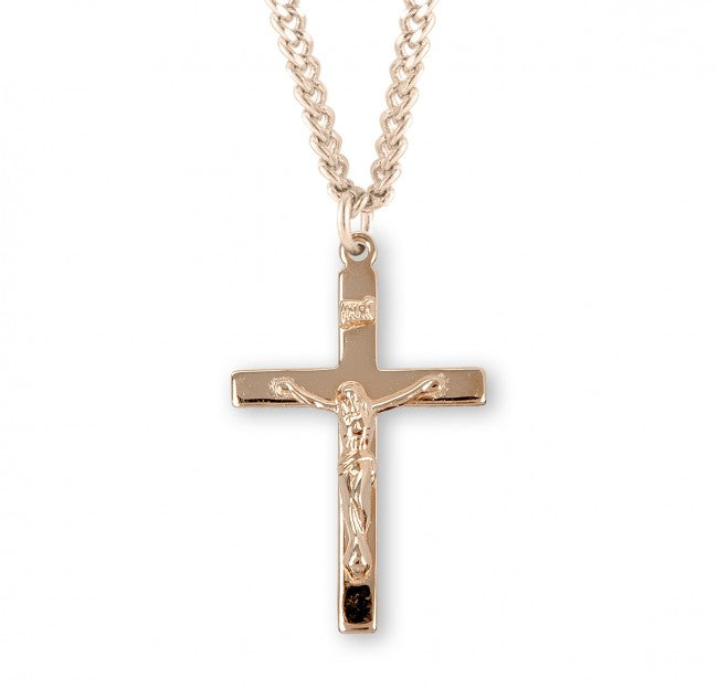 Gold Over Sterling Silver High Polished Crucifix 24"