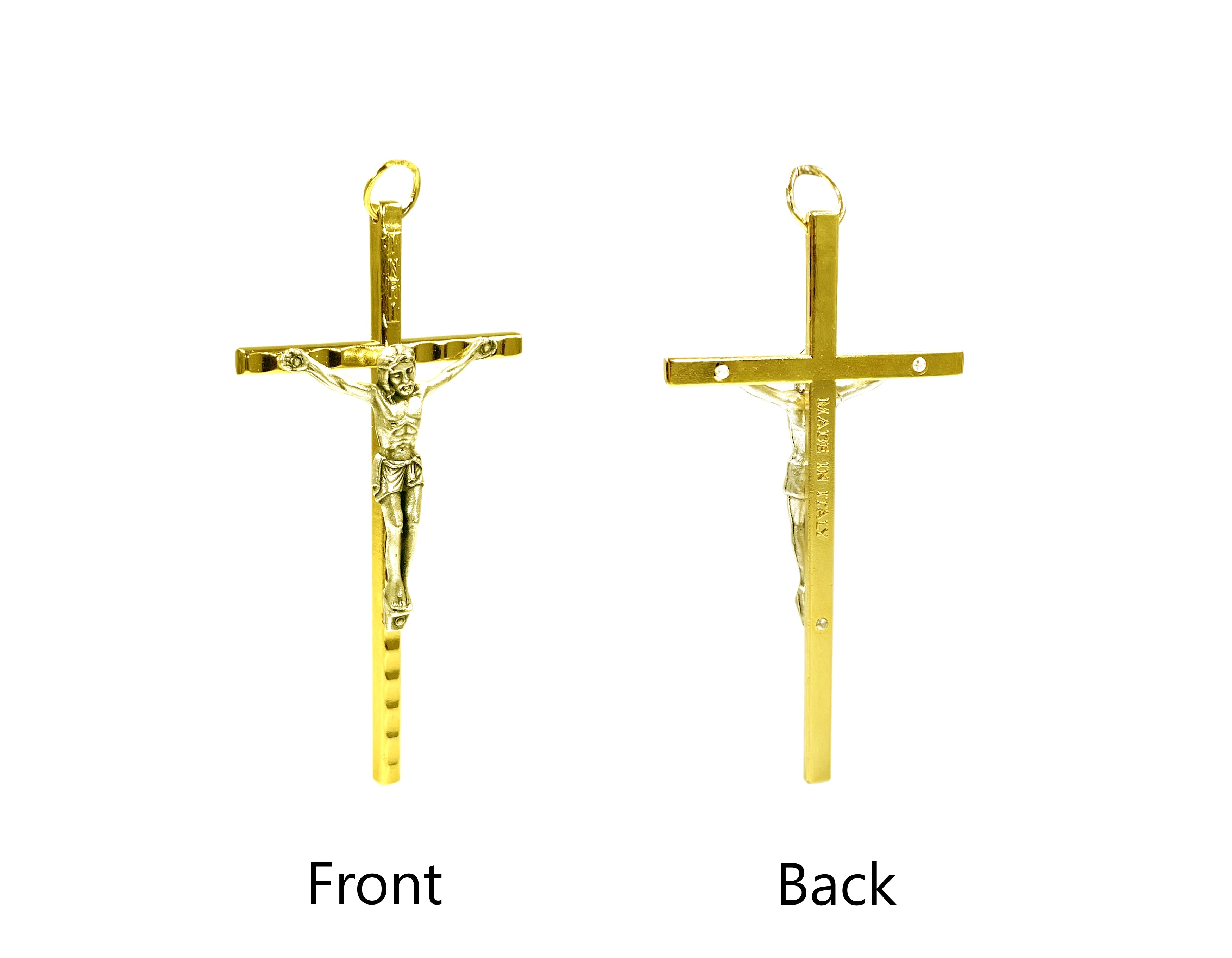 Crucifix with Hammered Posts in Gold and oxidized silver details 4.5"