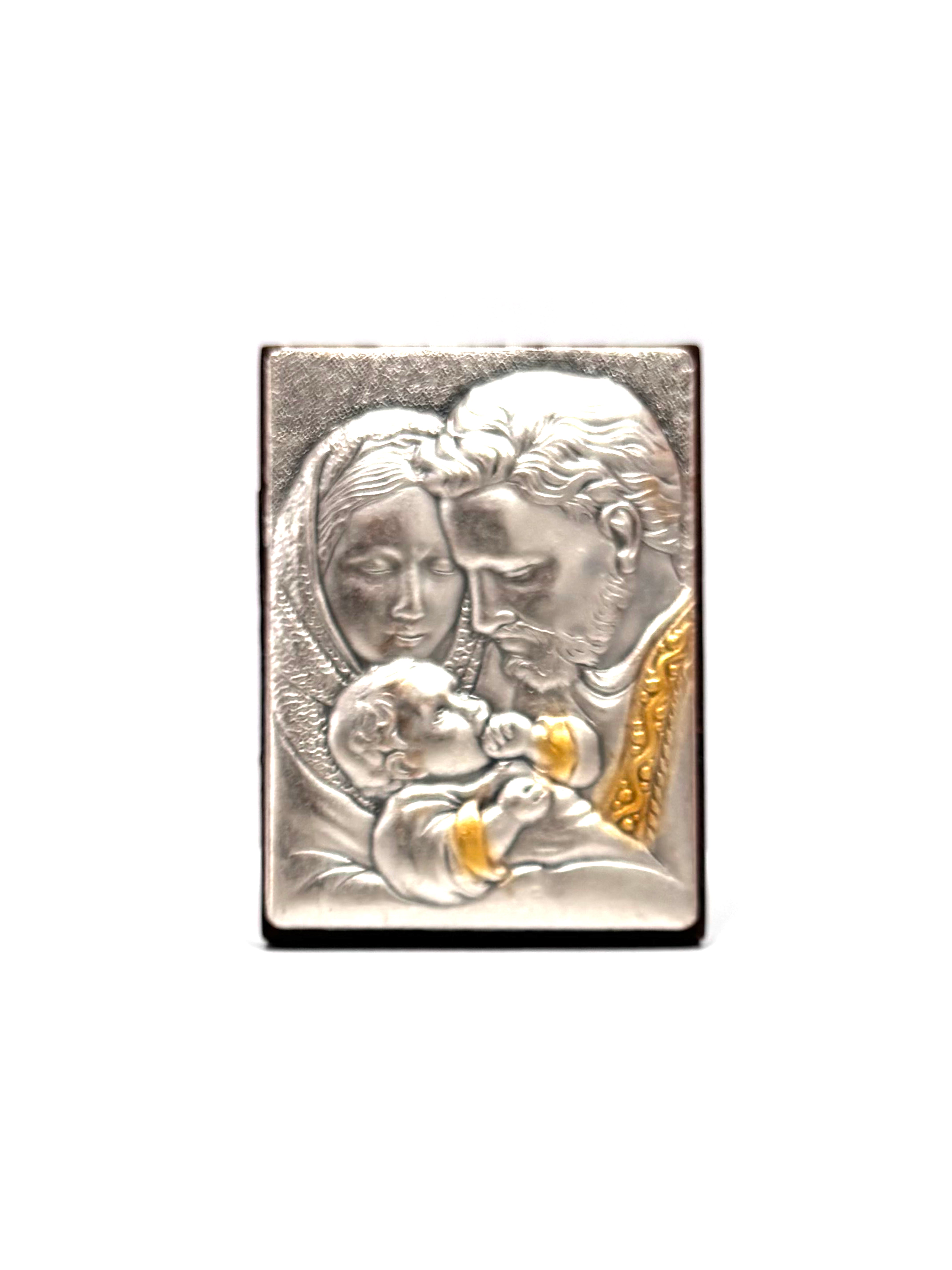 Religious images in silver and gold laminate wood frame