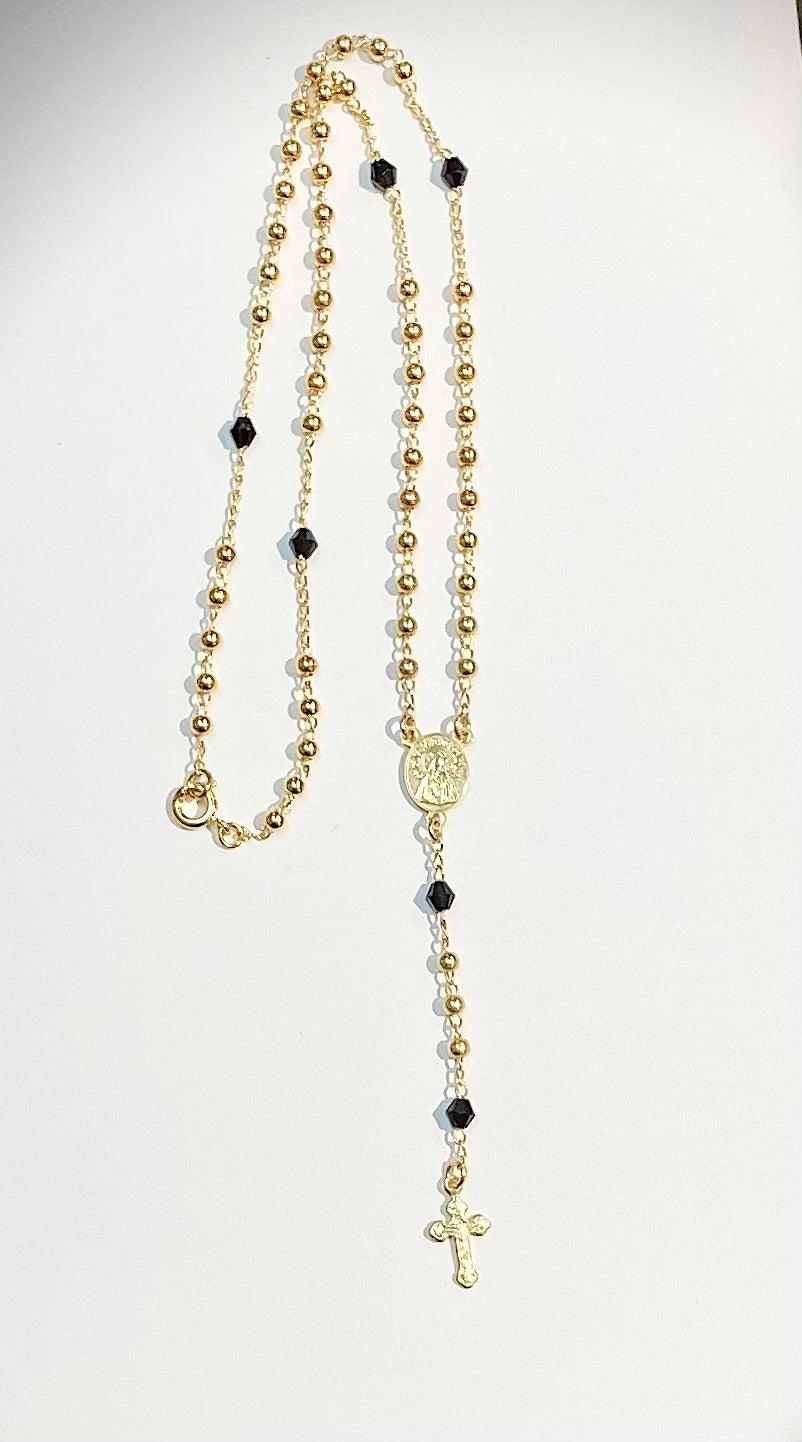 Gld and Blk beads rosary necklace with caridad del cobre medal