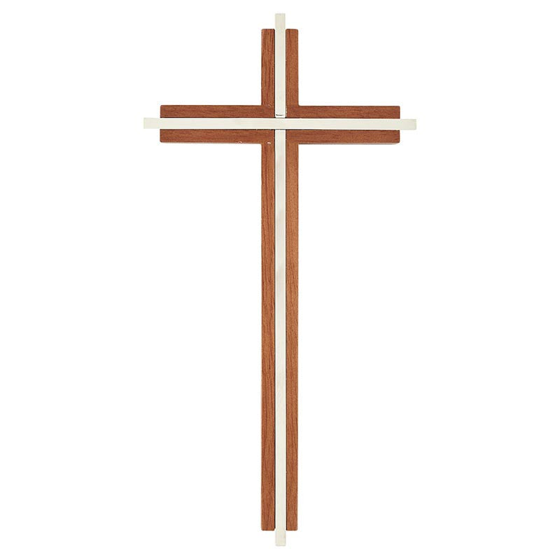 10" H Maple Hardwood Walnut Cross With Gold or Nickel Plated Inlay