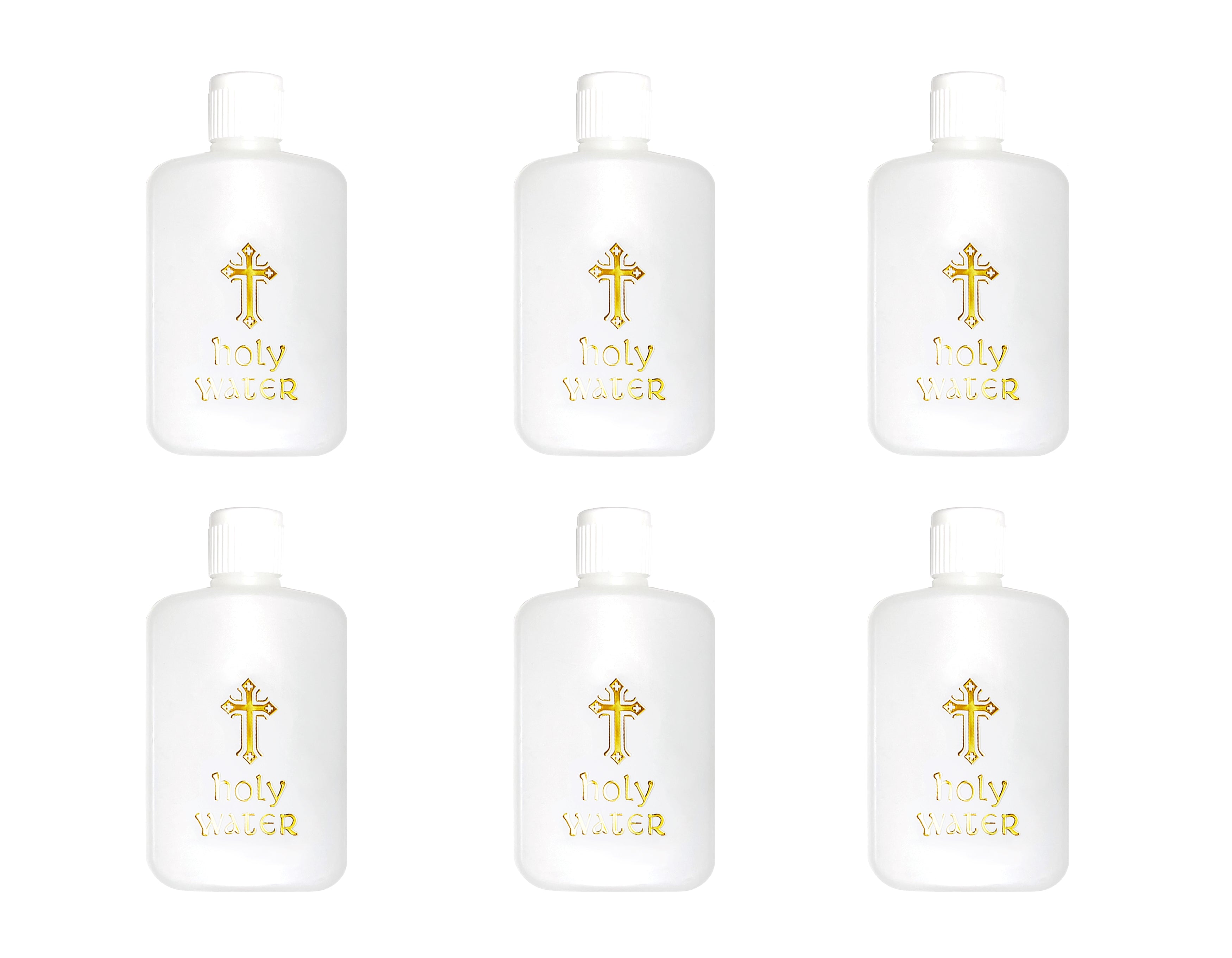Pack of 6 Holy water plastic bottle with golden details and safety cap design