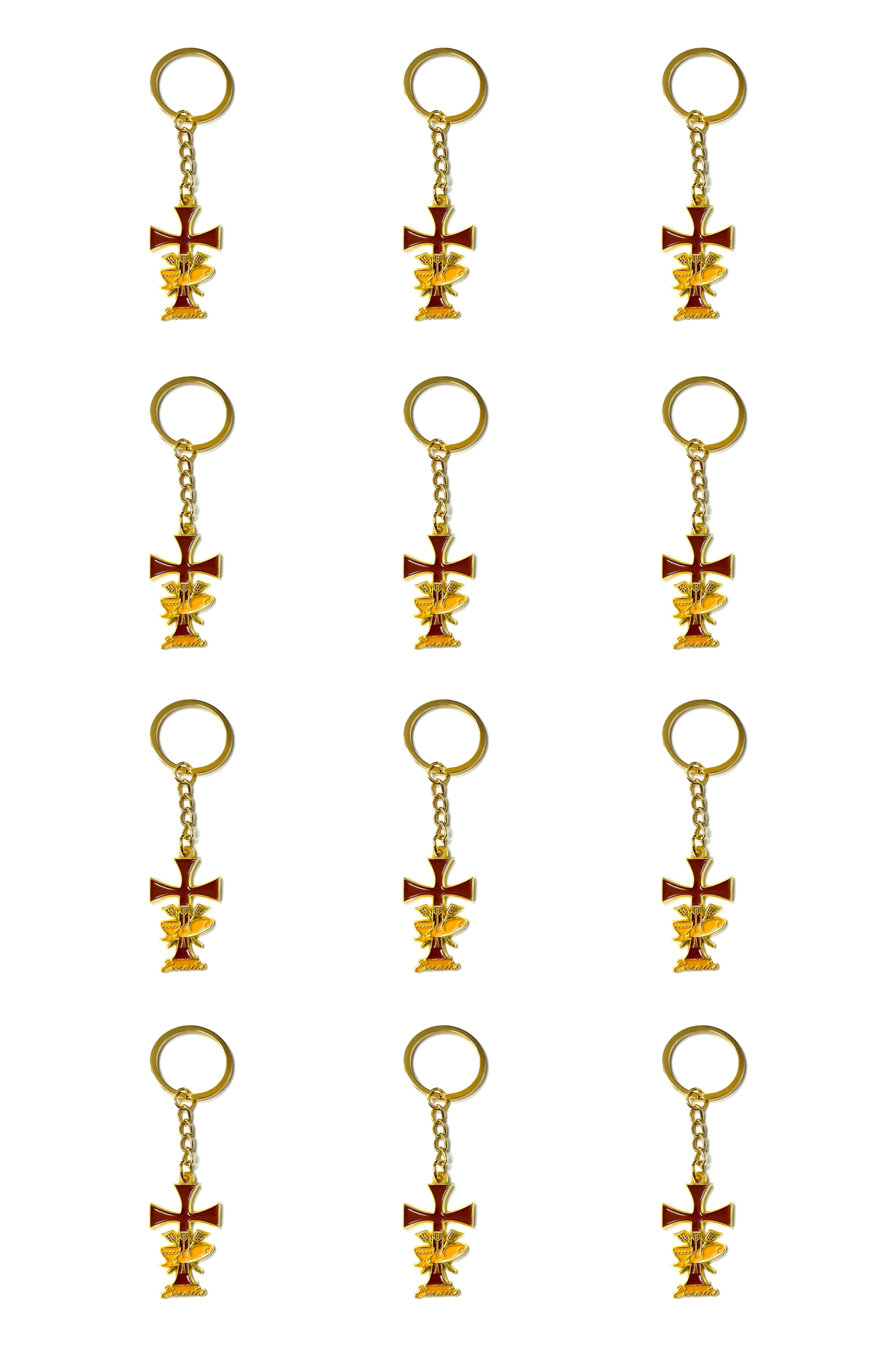 Emmaus brown keychain package of 12 units special for retreats made of golden metal - Llavero de Emaús marrón, paquete de 12 unidades especial para retiros hecho en metal dorado