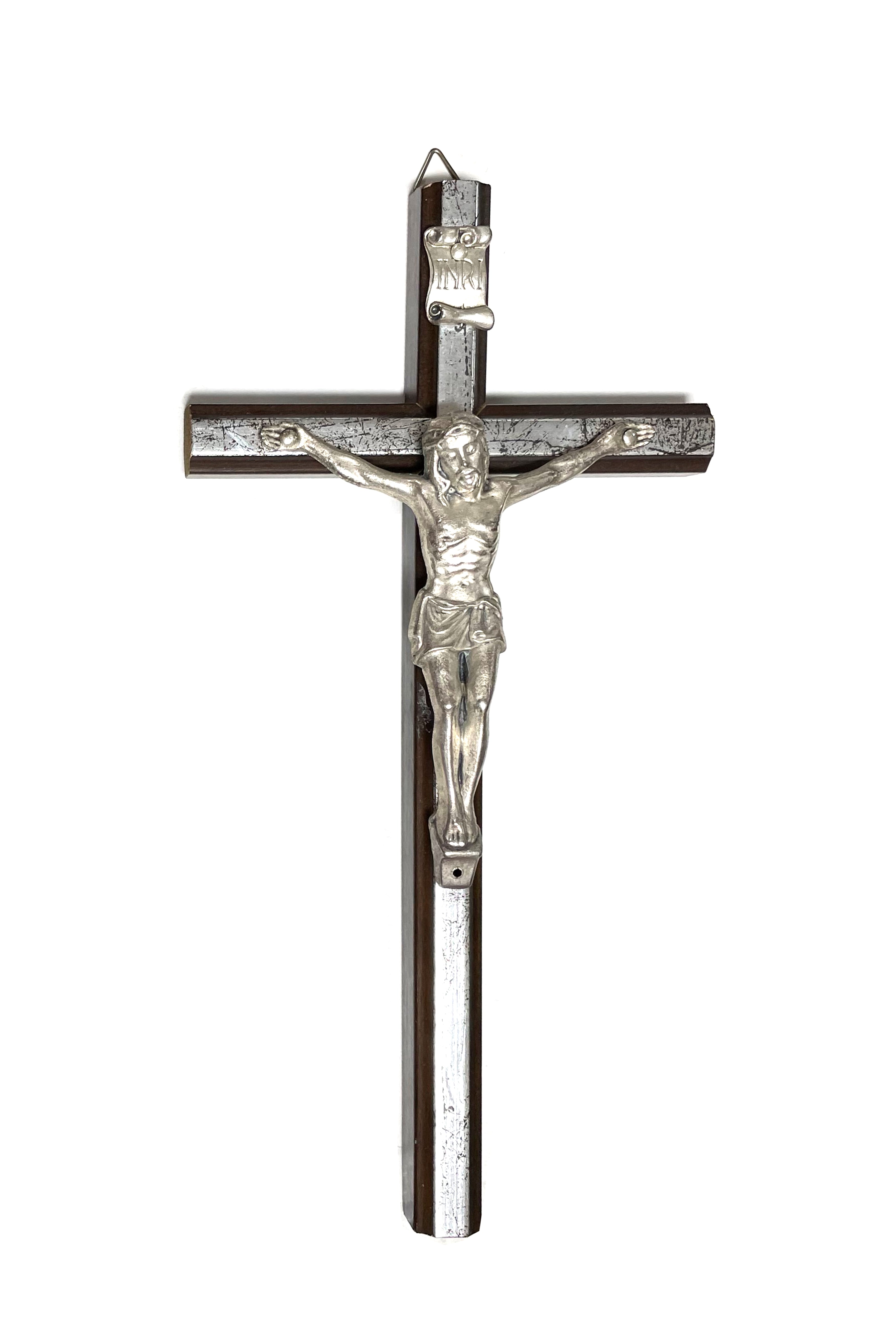 Wooden crucifixes with silver line and body made of silver metal