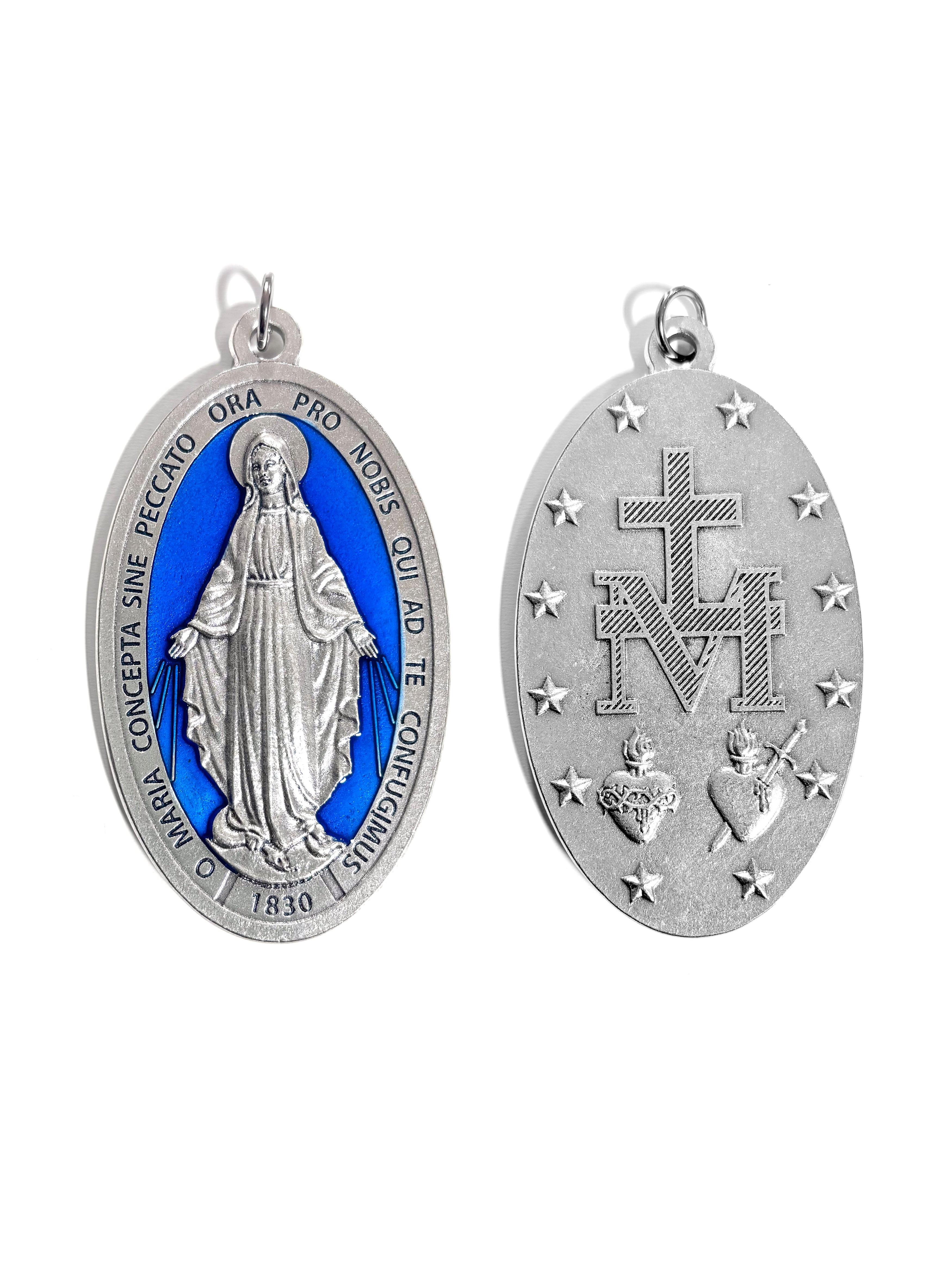 3.5" blue enamel Our Lady of Grace medal