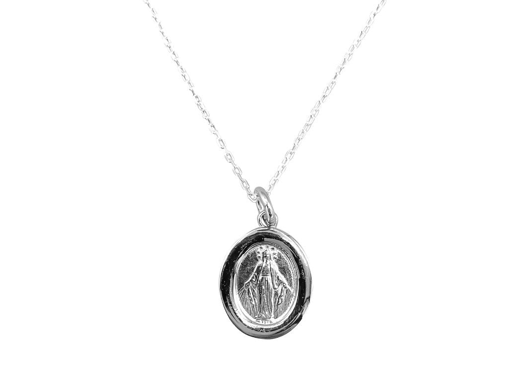 Silver Miraculous Mary Medal Necklace