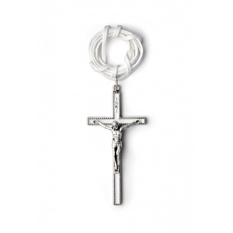 Necklace Crucifix (3 1/2) White - Cord