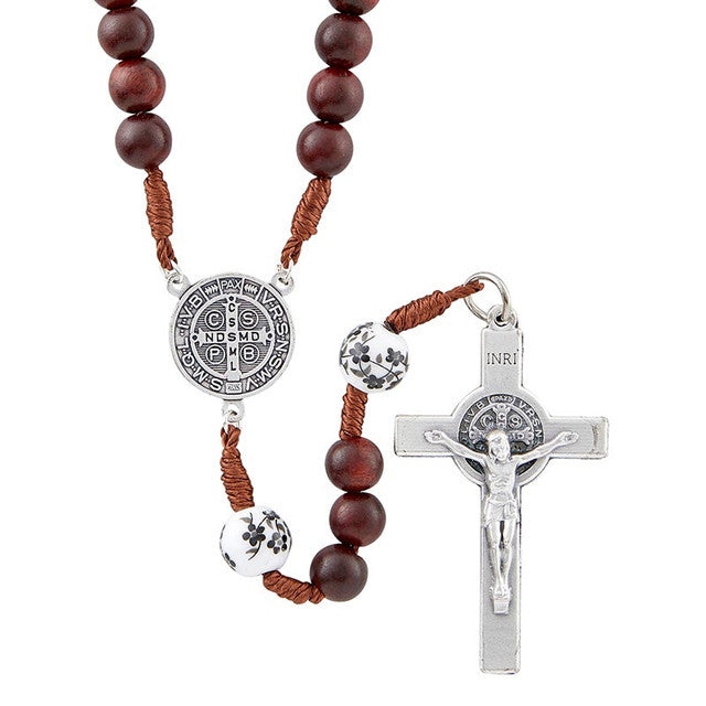 Wood Cord Rosary With Ceramic Bead