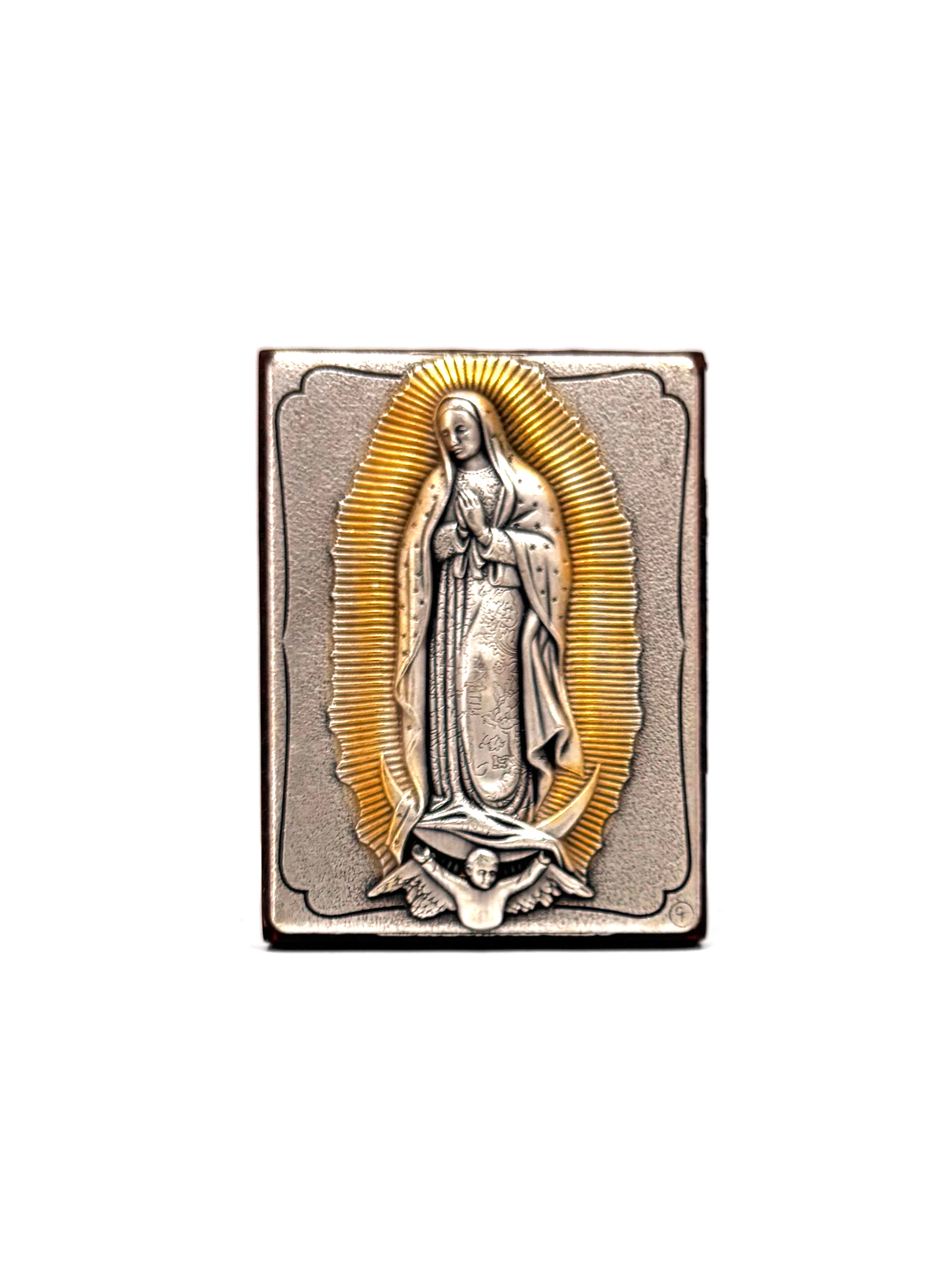 Religious images in silver and gold laminate wood frame