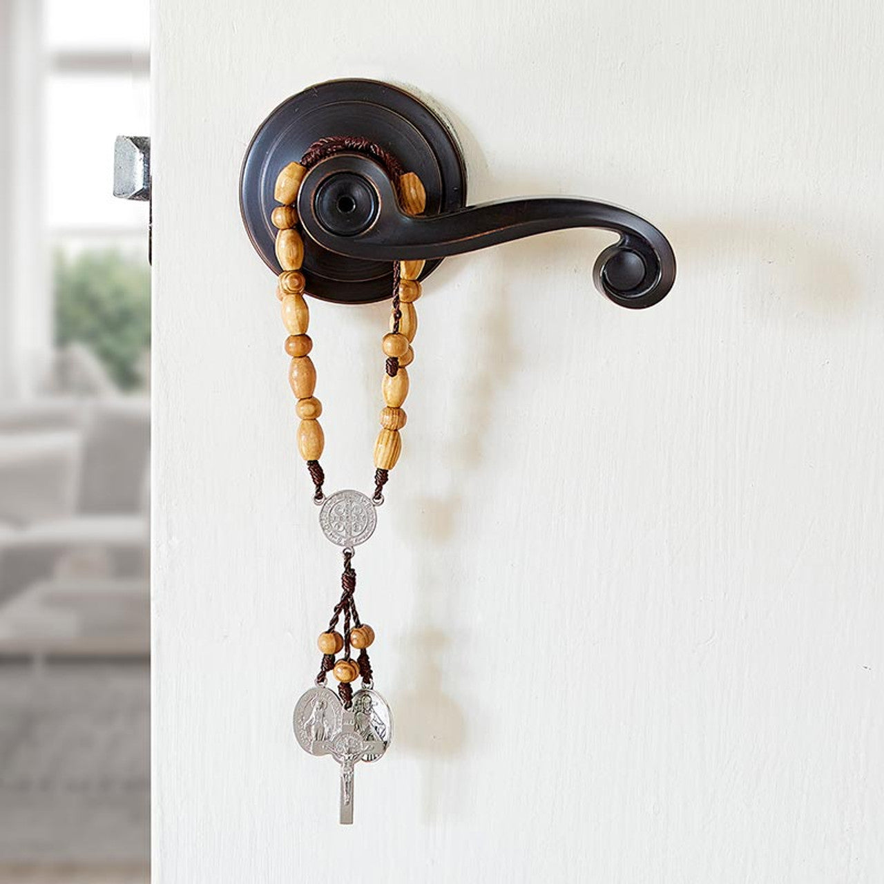 Olive Wood Finish Door Knob Rosary